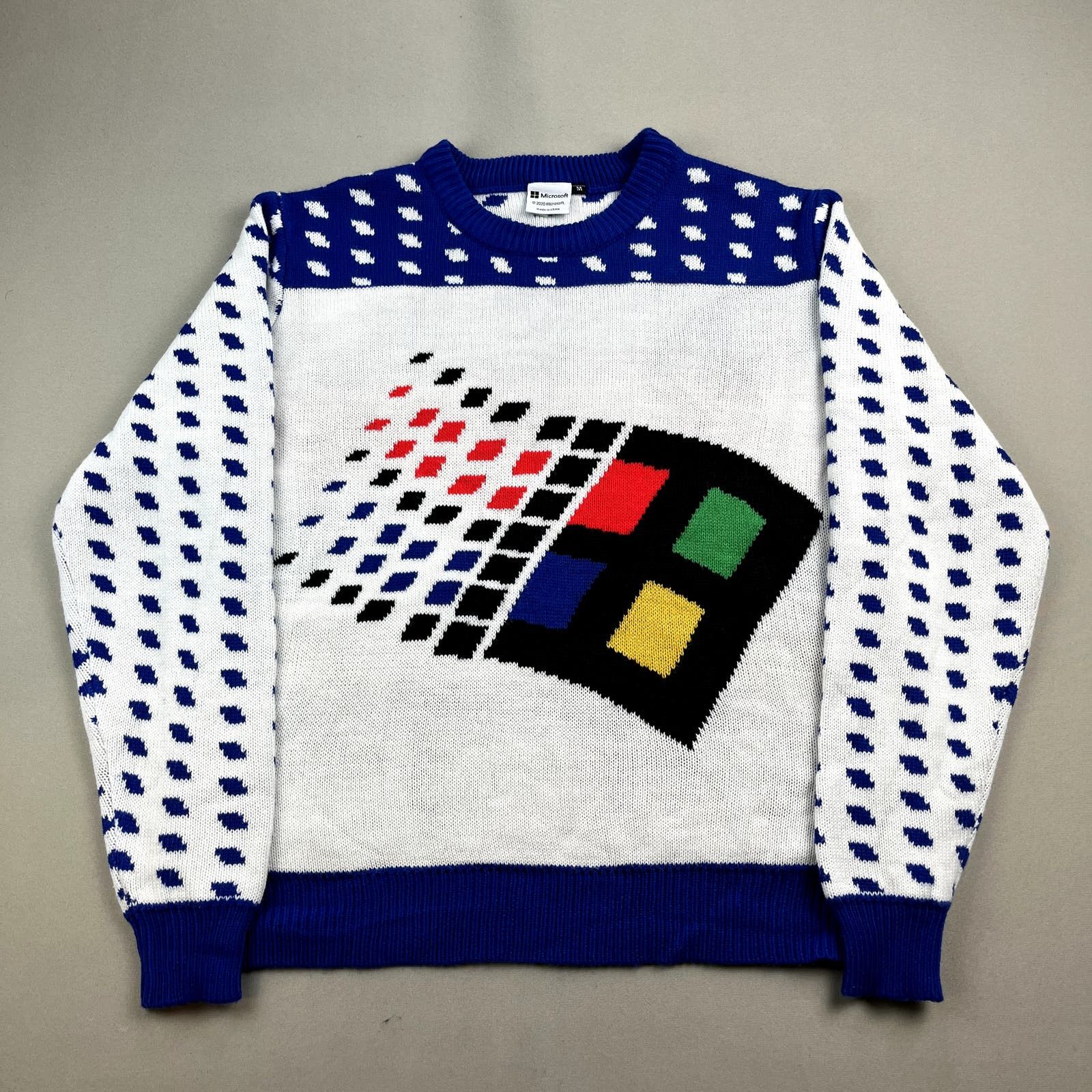 image of Microsoft Sweater Medium White Knit Windows 95 Computer Pc, Men's
