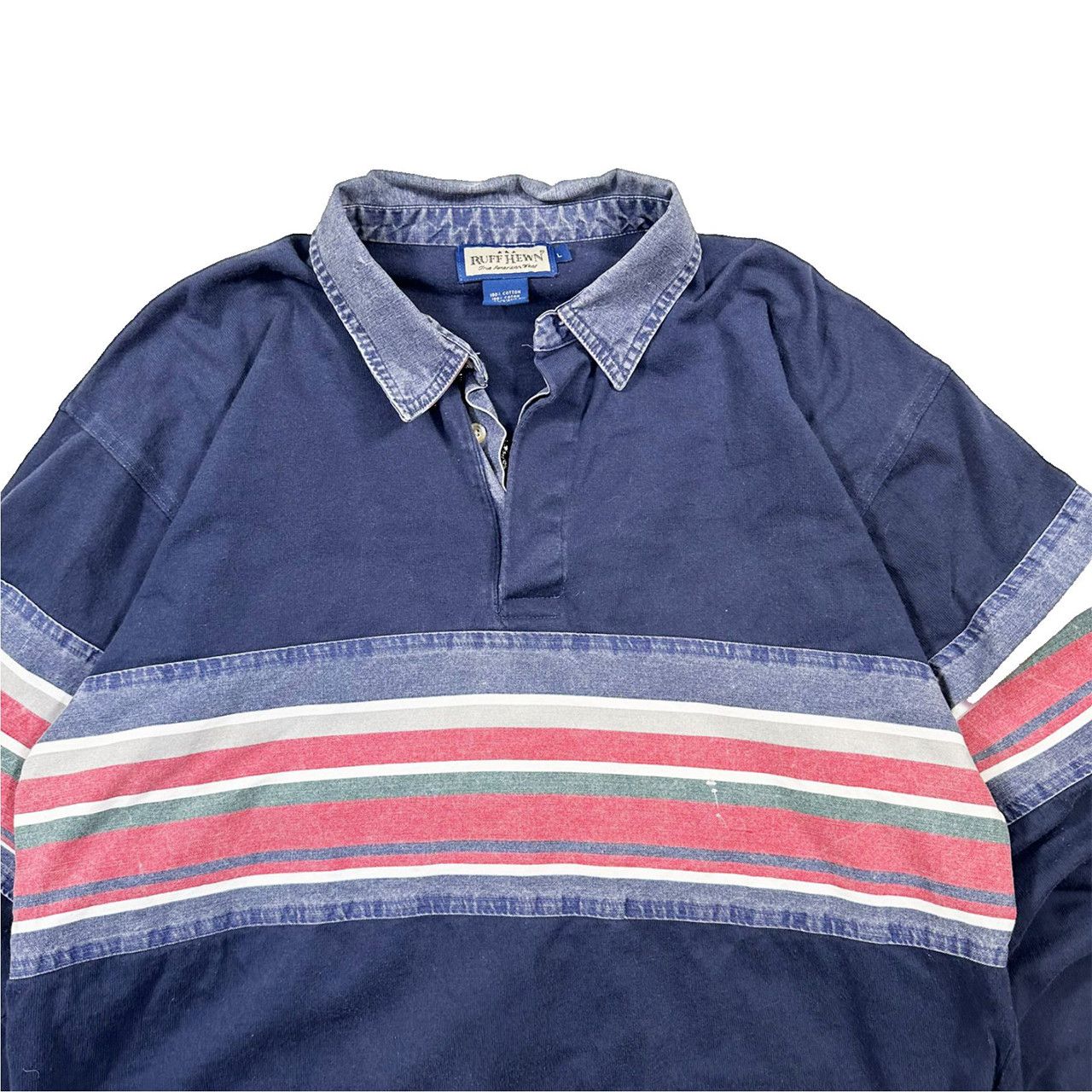 Vintage Vintage 90s Denim Striped Collared Long Sleeve Polo Shirt Size US L / EU 52-54 / 3 - 2 Thumbnail