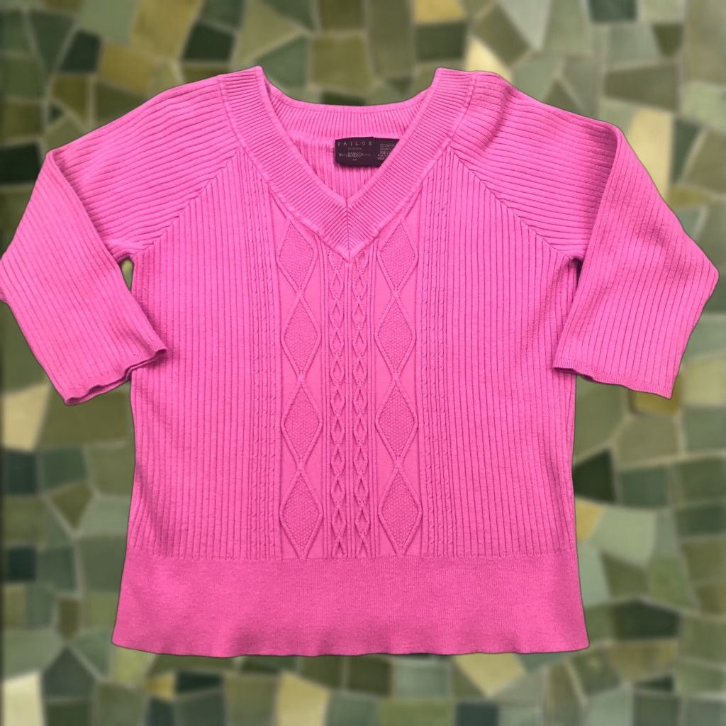 Pinko B. Moss Sweater Womens Pink V-Neck Knit 3/4 Sleeve Stretchy Rayon Large Size L / US 10 / IT 46 - 1 Thumbnail