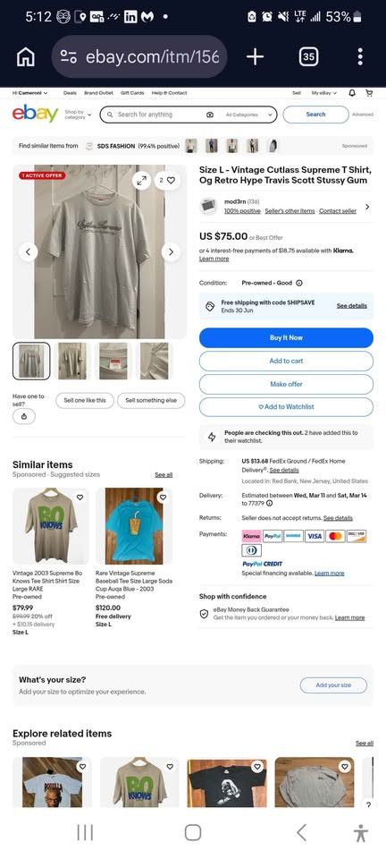 Supreme Supreme Cutlass Supreme Tee Green L ~2002 Size US L / EU 52-54 / 3 - 10 Thumbnail
