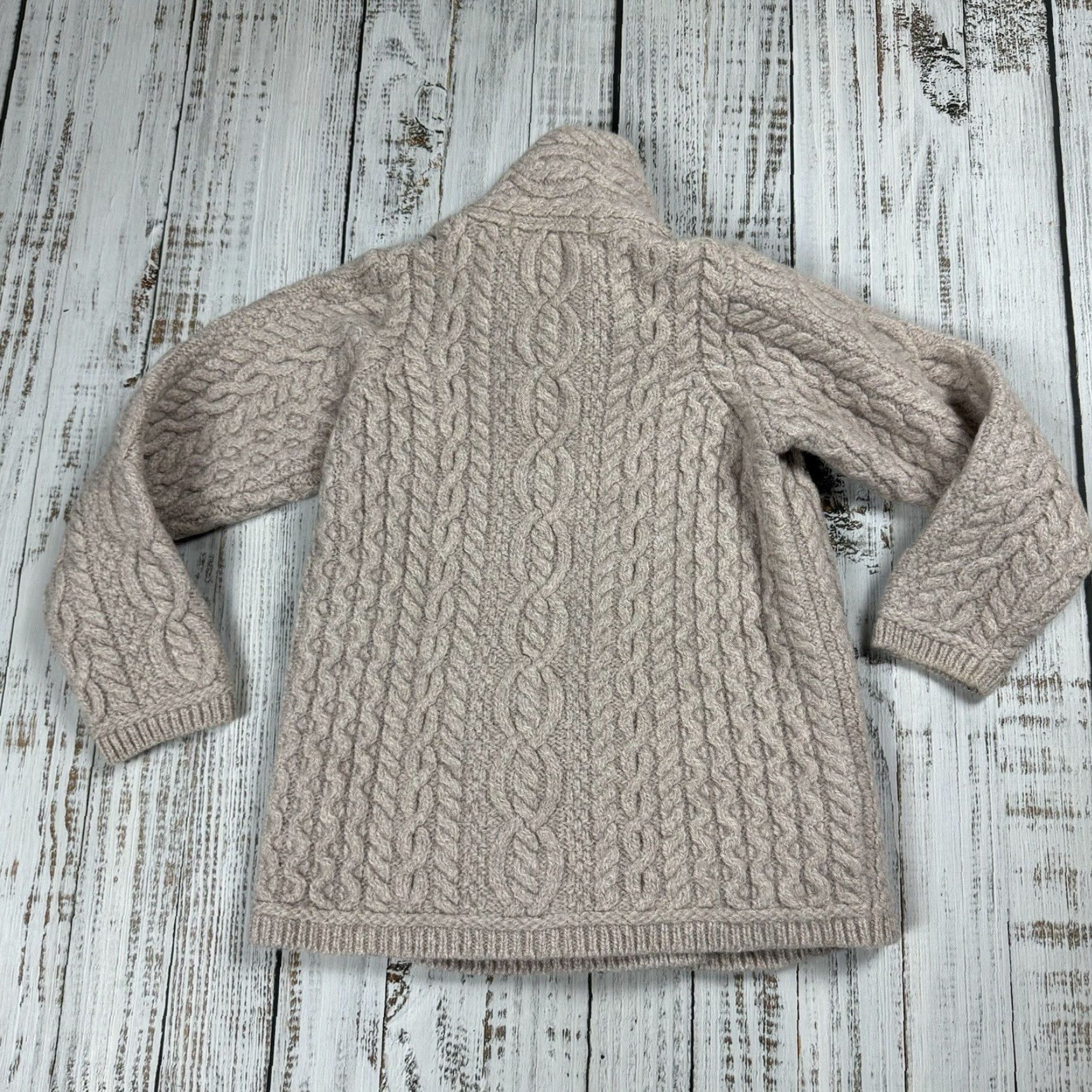 Vintage ARAN MOR IRELAND Women's Wrap Sweater Oatmeal 100% Merino Wool Cable Knit Size S Size S / US 4 / IT 40 - 7 Thumbnail