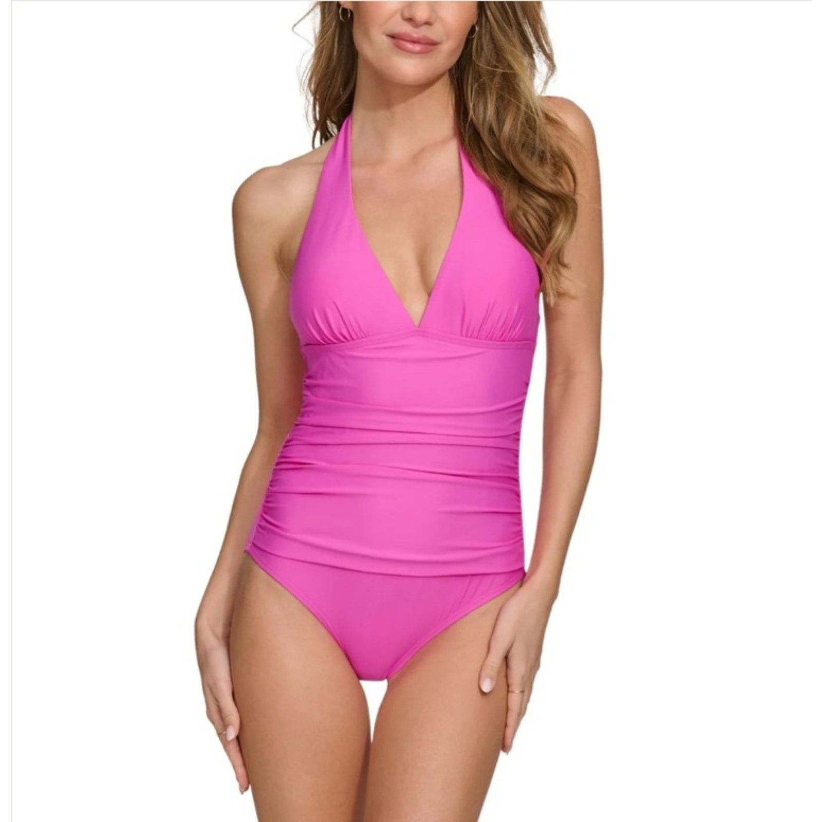 DKNY DKNY Women Pink Tie-Back Halter One-Piece Swimsuit Size L Size L / US 10 / IT 46 - 1 Thumbnail
