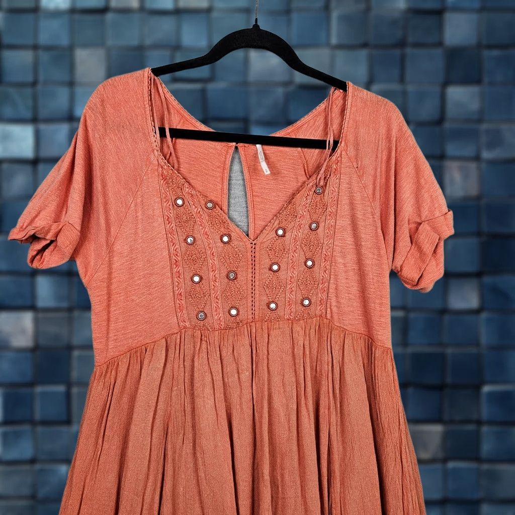 Free People Free People Women's Orange Embroidered Short Sleeve Flared Dress S Size 28" / US 6 / IT 42 - 1 Thumbnail