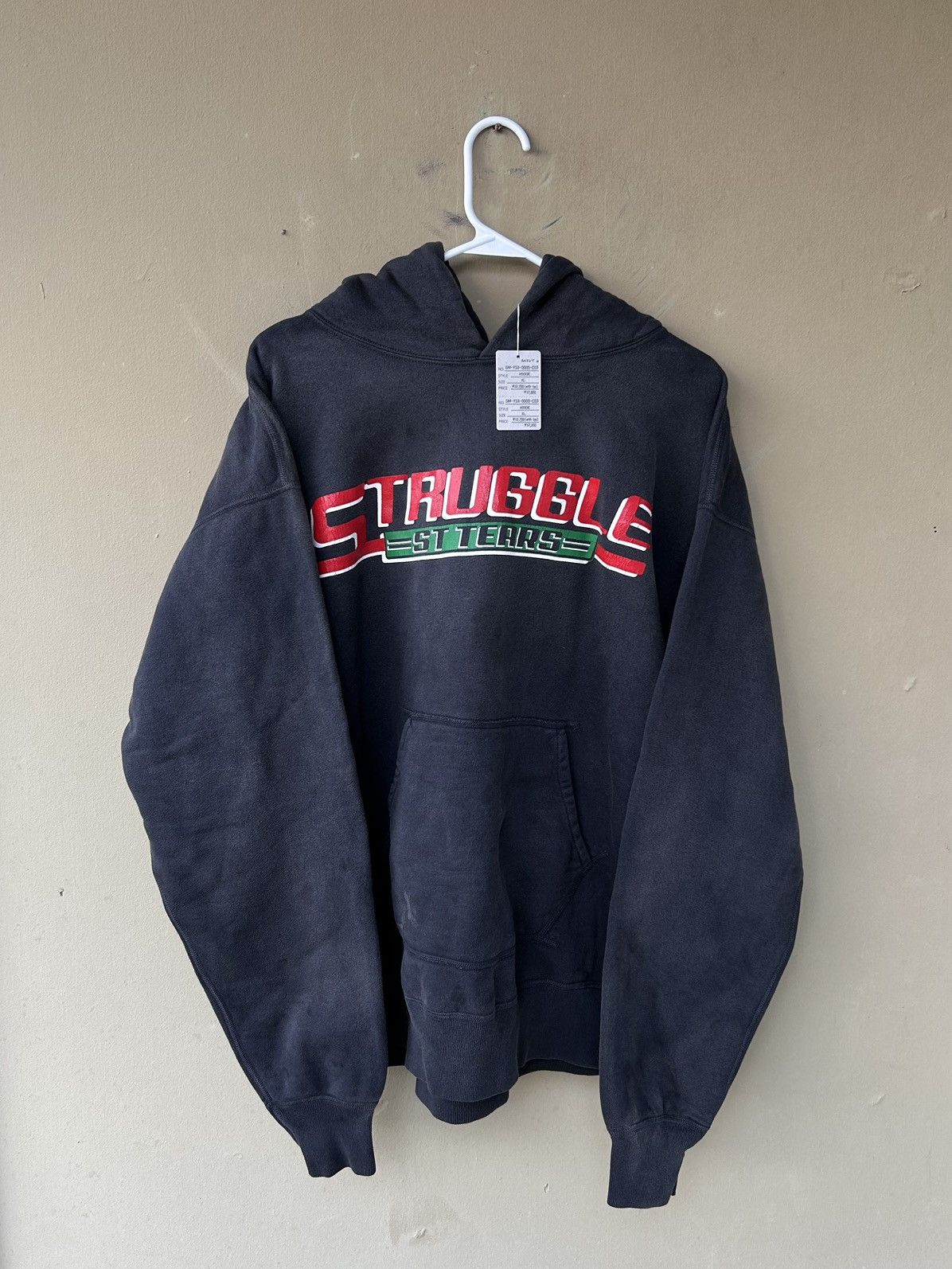 image of Saint Michael Denim Tears Struggle Hoodie in Black, Men's (Size XL)