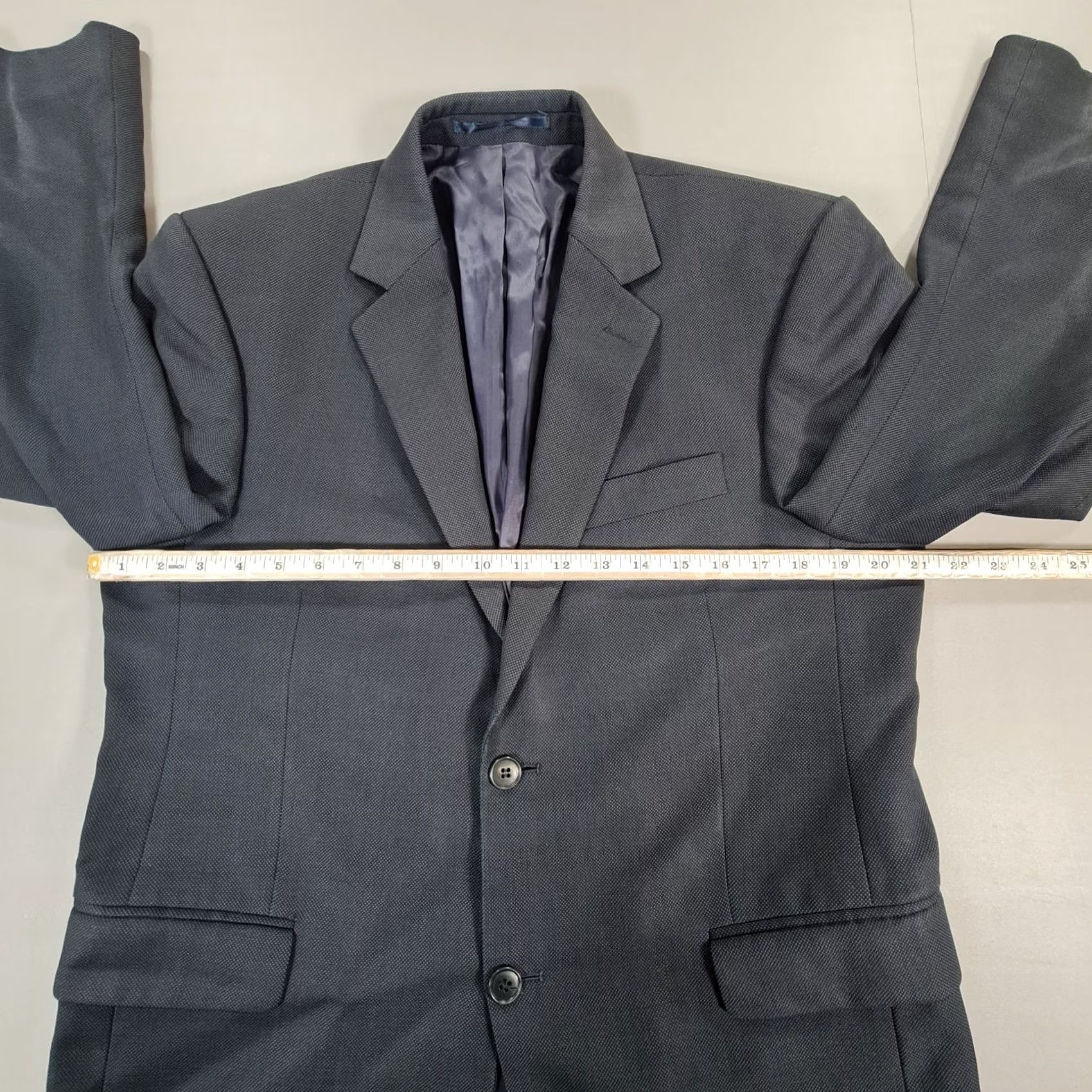 Vintage John Lewis Mens Navy Blue Suit Jacket 40 Short 100% Wool Blazer Classic Fit Size 40R - 7 Thumbnail