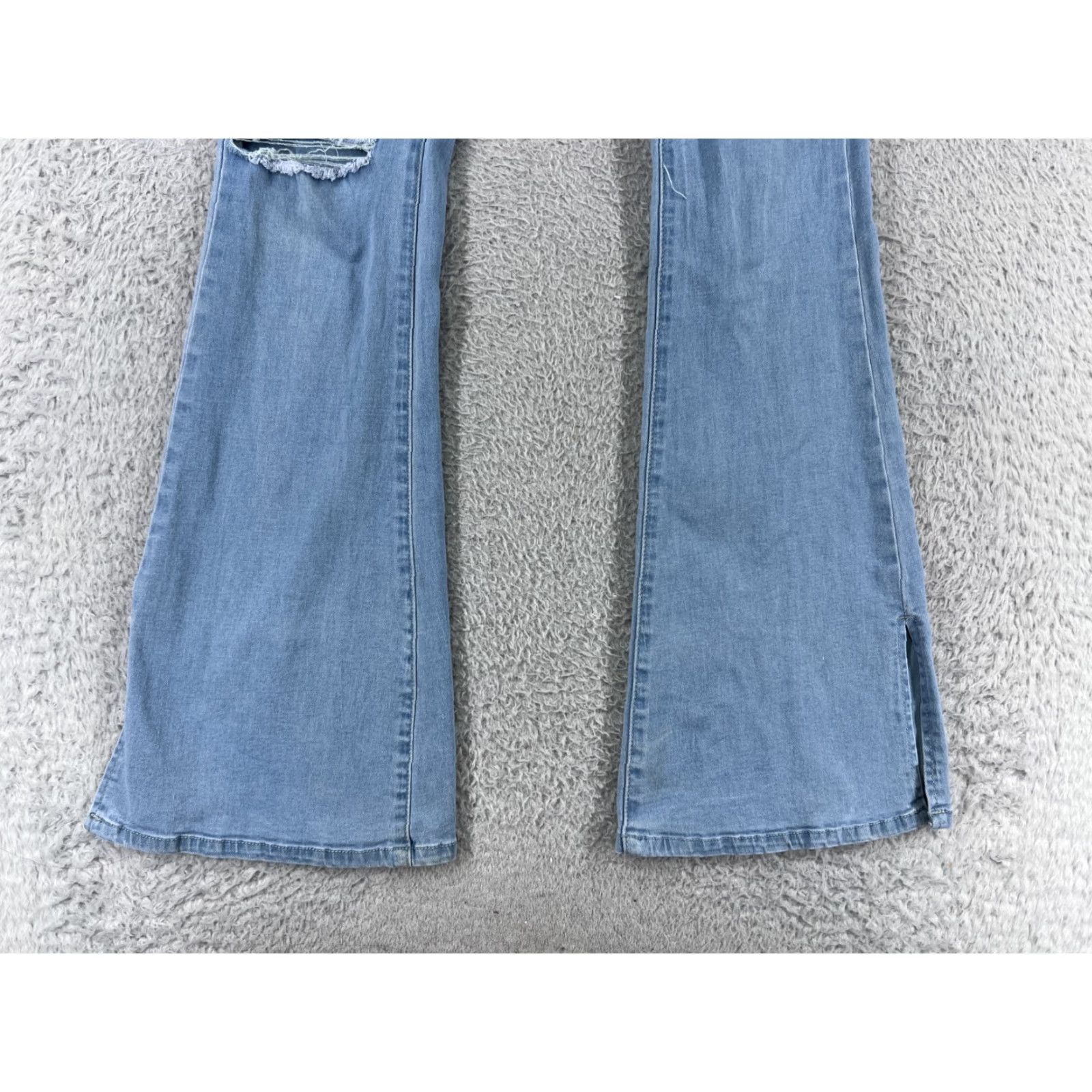 Shein SheIn Jeans Womens Small Blue Denim Flared Stretch Cotton Blend 5-Pocket Design Zipper Button Pocketed Mid Rise Regular Distressed Not Vintage Size 28" / US 6 / IT 42 - 5 Thumbnail