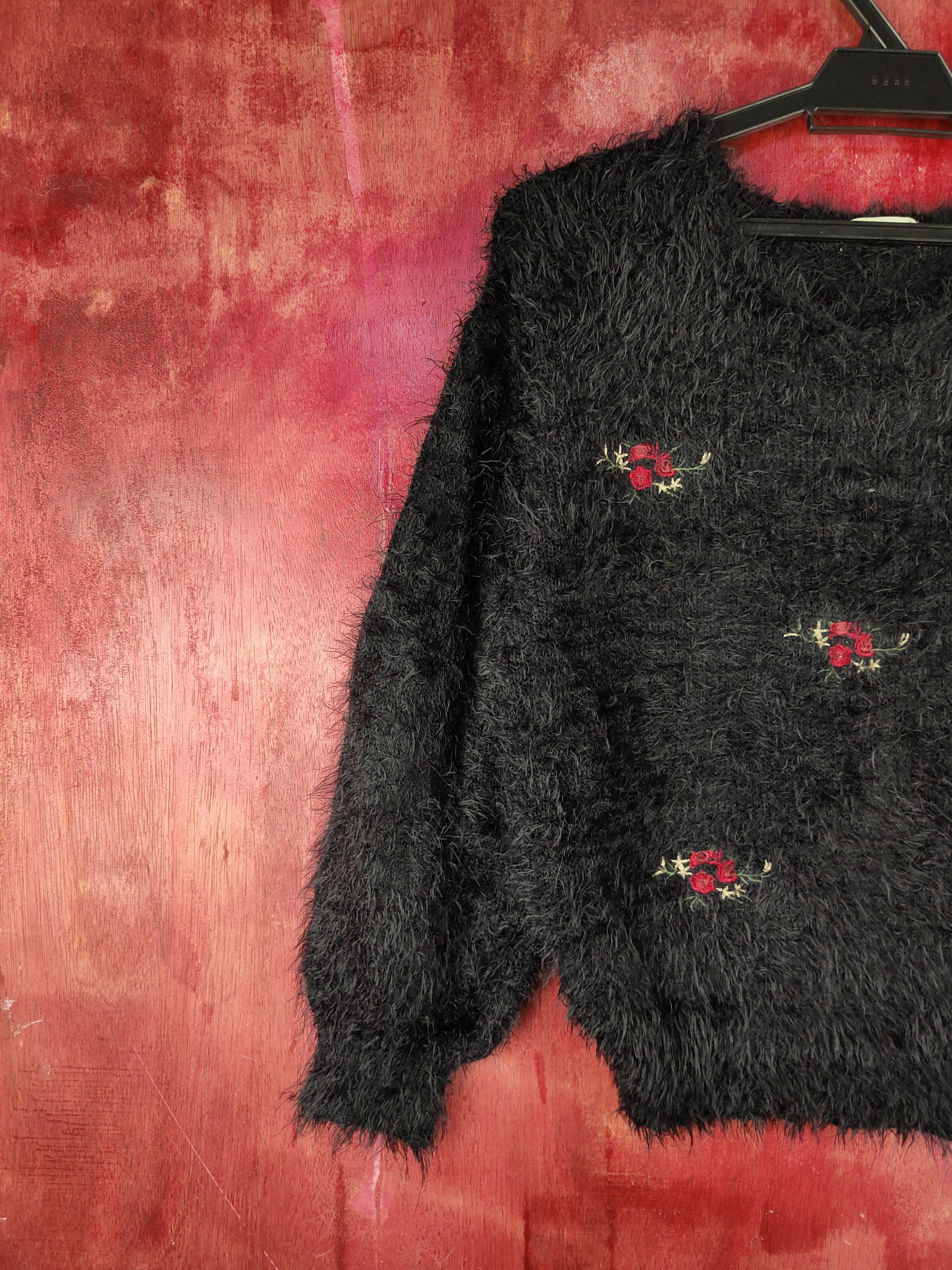 Aran Isles Knitwear × Japanese Brand × Vintage Earth Music & Ecology Black Fur Mohair Knitwear #S2089 Size S / US 4 / IT 40 - 4 Thumbnail