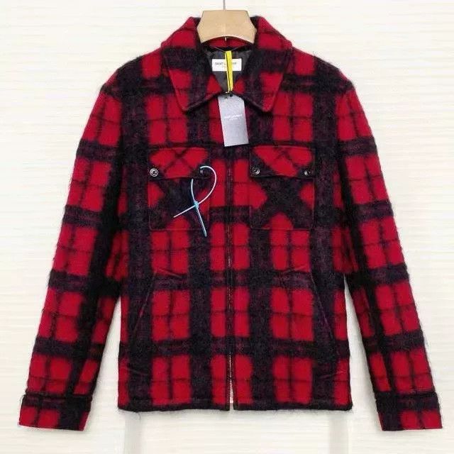 Saint Laurent Paris SAINT LAURENT FW22 Red Black Plaid Jacket Size US M / EU 48-50 / 2 - 1 Thumbnail