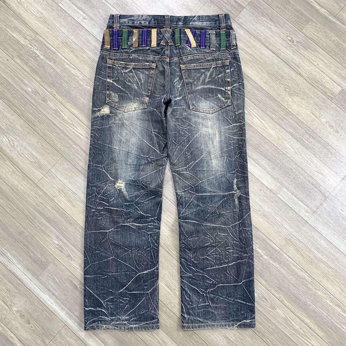 Japanese Brand × Le Grande Bleu (L.G.B.) LGB Style💥Nylaus Double Waist Distressed Denim Pants Size US 32 / EU 48 - 13 Thumbnail