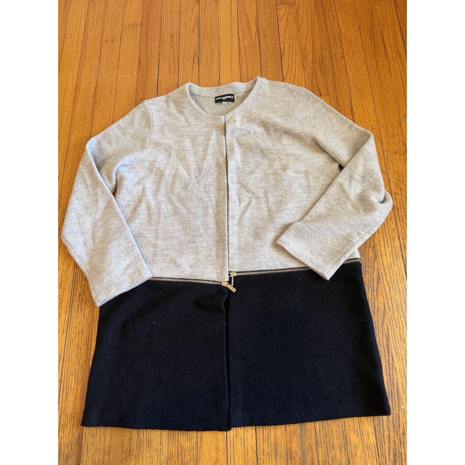 Karl Lagerfeld Karl Lagerfeld Paris Coatigan Large Gray Wool Knit Zip Trim Size L / US 10 / IT 46 - 1 Thumbnail