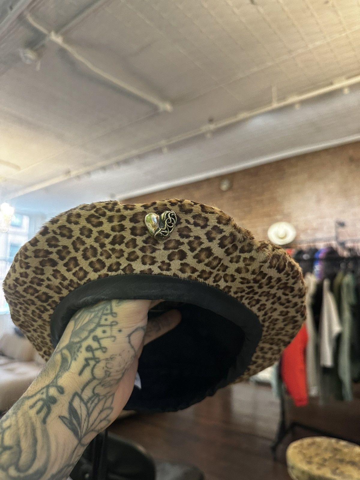 Chrome Hearts CHROME HEARTS LEOPARD PONY HAIR BERET PARIS HAT Size ONE SIZE - 2 Thumbnail