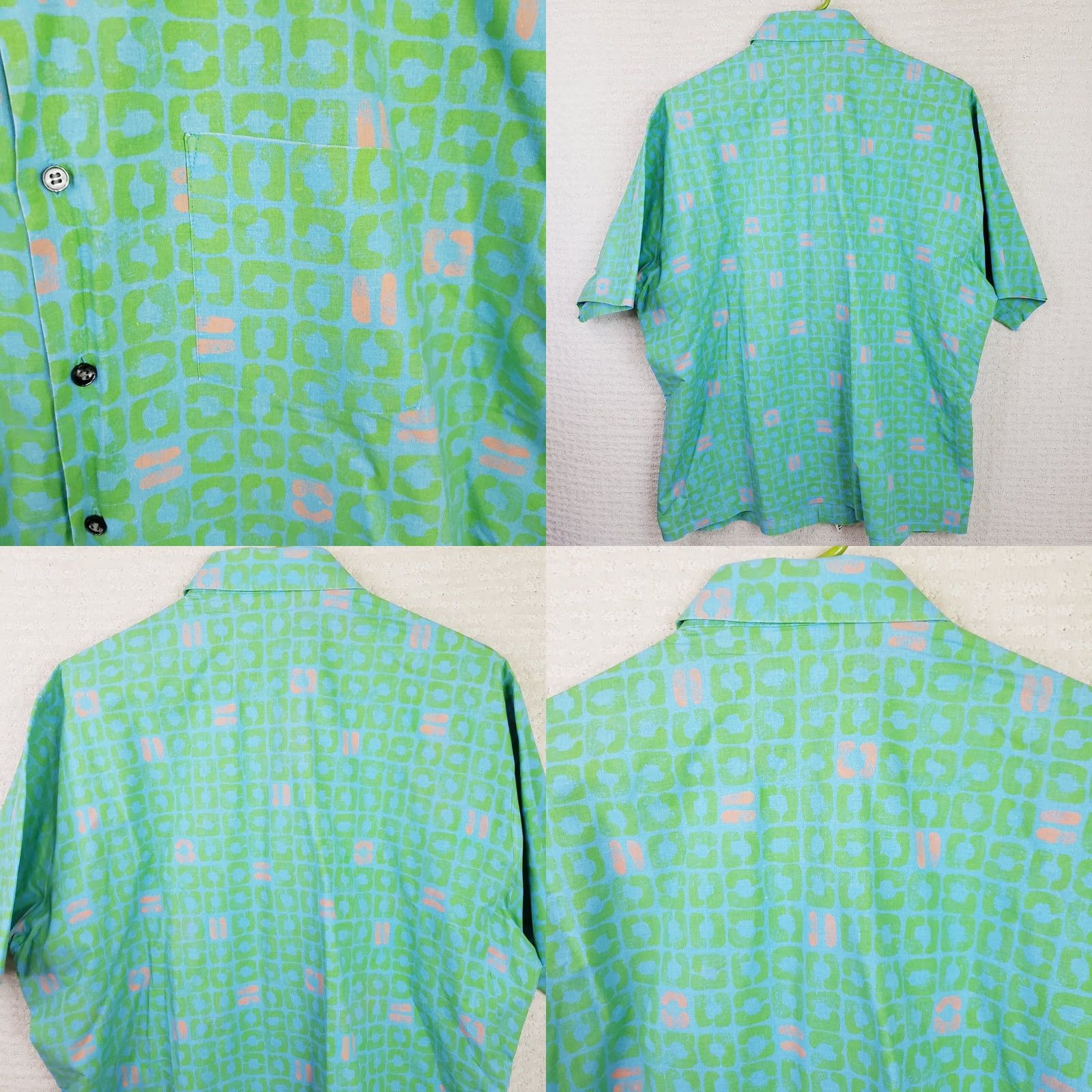 Pinko VINTAGE Surf Gear Shirt XL Adults Green Pink 1990s Short Sleeve Button-Front Hawaiian Cotton Shirt Mens Size US XL / EU 56 / 4 - 8 Thumbnail