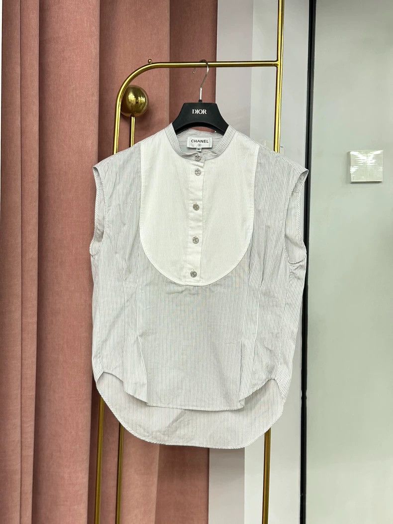 Chanel Chanel Blue White Stripe Sleeveless Shirt - dmc Size US M / EU 48-50 / 2 - 1 Thumbnail
