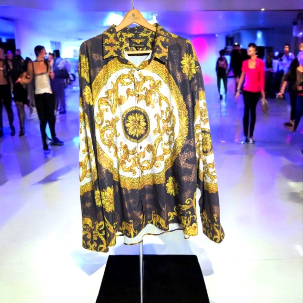 Designer Italian Baroque Print Club Shirt Gold Designs Sz 8XL Size US XXL / EU 58 / 5 - 1 Thumbnail