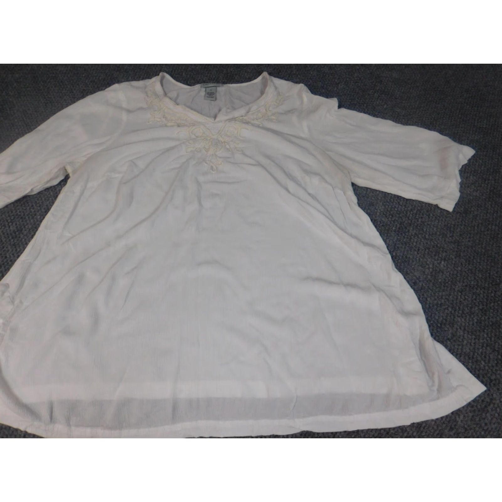 Vintage Catherines Blouse 0X Plus White Crew Neck Long Sleeve Pullover Stretch Rayon Solid Casual Womens Size XL / US 12-14 / IT 48-50 - 3 Thumbnail