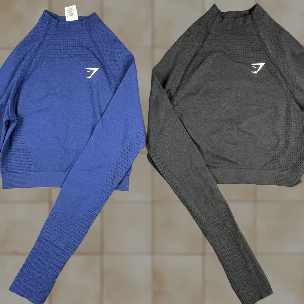 Gymshark Shirt Womens Medium Multicolor Seamless Cropped Long Sleeve 2 Pack Gym, Women's