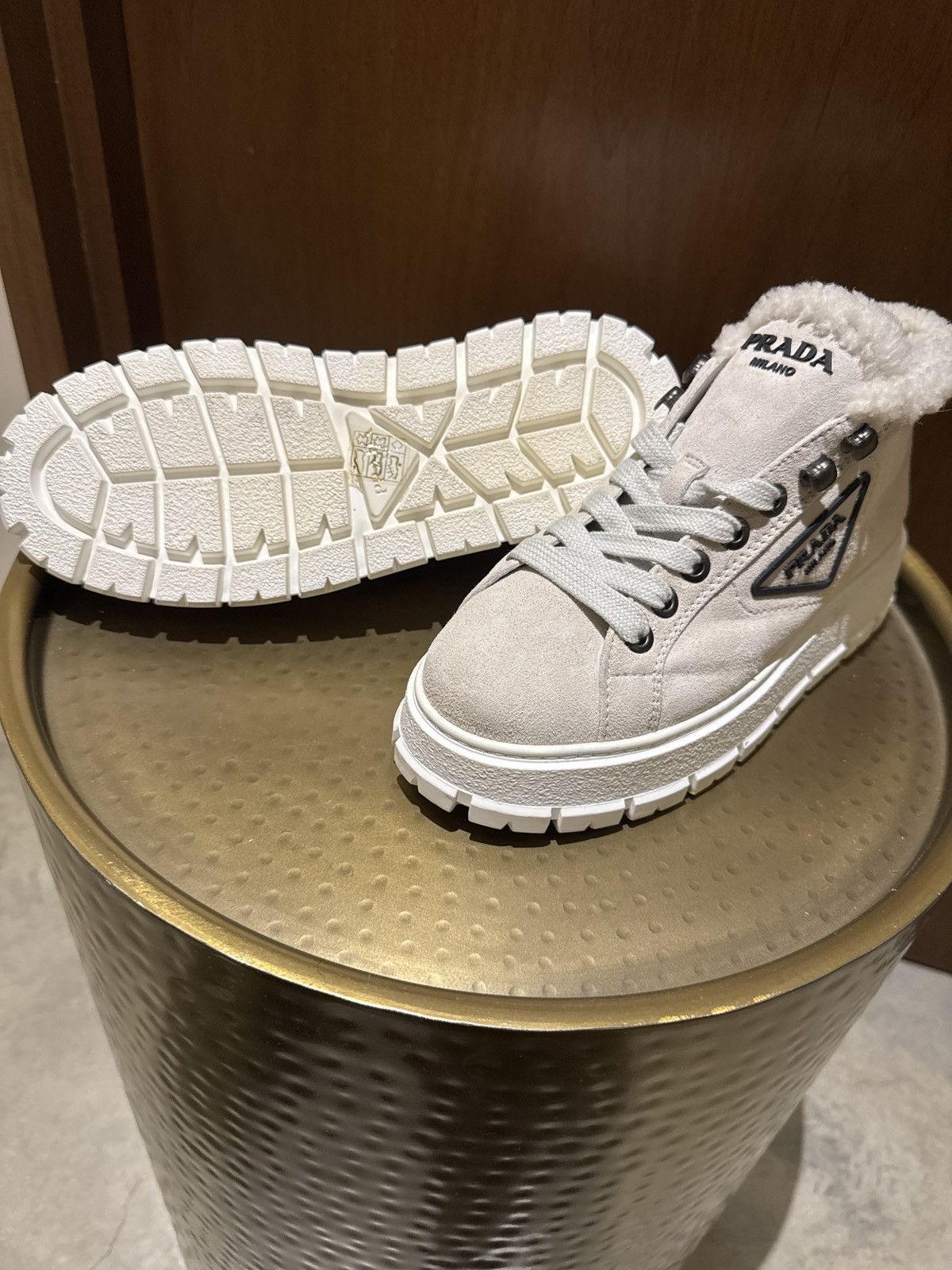 Prada Prada suede platform sneaker boot in chalk white Size US 7.5 / IT 37.5 - 2 Thumbnail