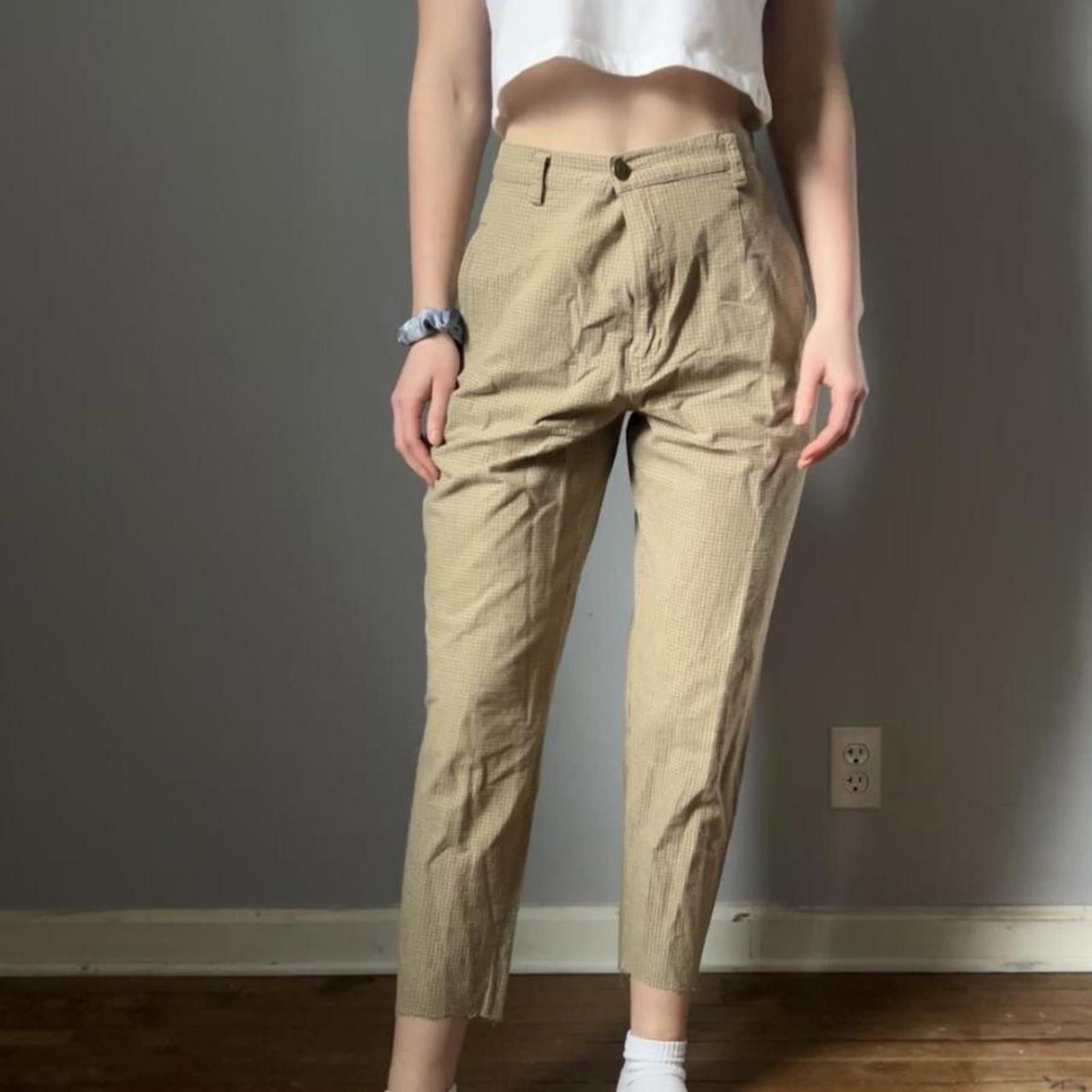 Other Tan and white checkered high waisted trousers Size 34" / US 12 / IT 48 - 8 Thumbnail