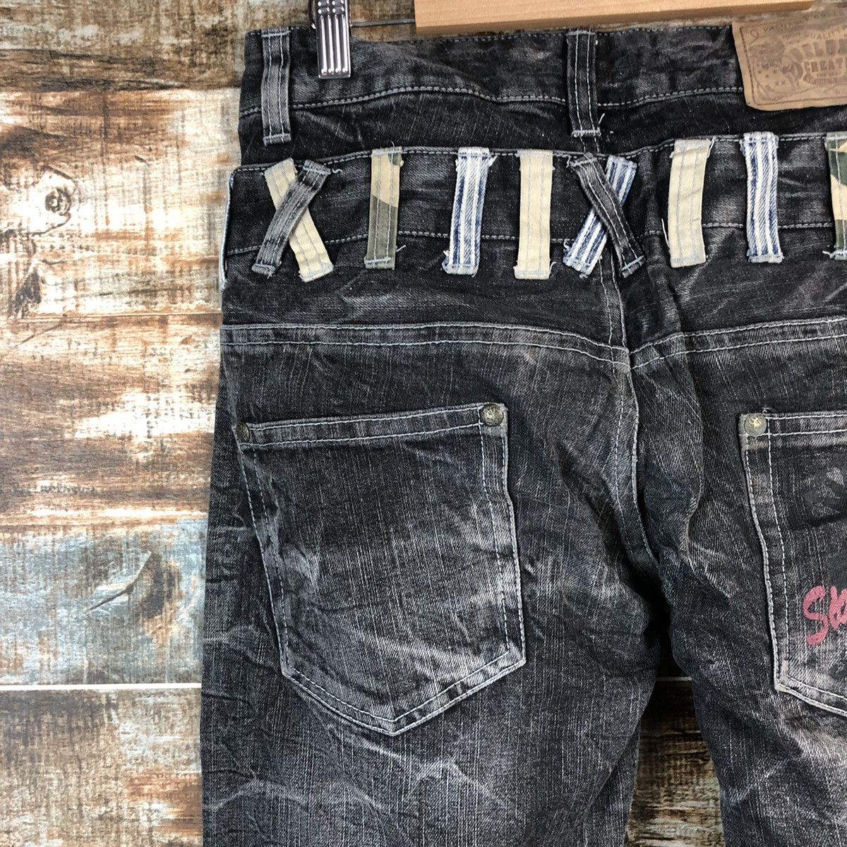 Japanese Brand DL Deluxe Black double waist rapper Denim Pants #C739 Size US 30 / EU 46 - 17 Thumbnail