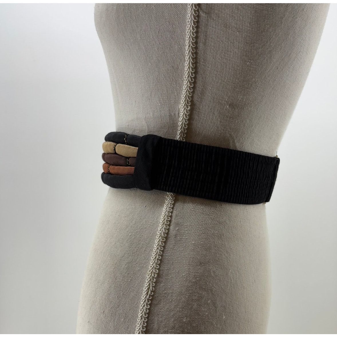 Other Vtg Cummerbund Belt Women's Puffy Fabric Belt Brown Tan OS Size ONE SIZE - 3 Thumbnail