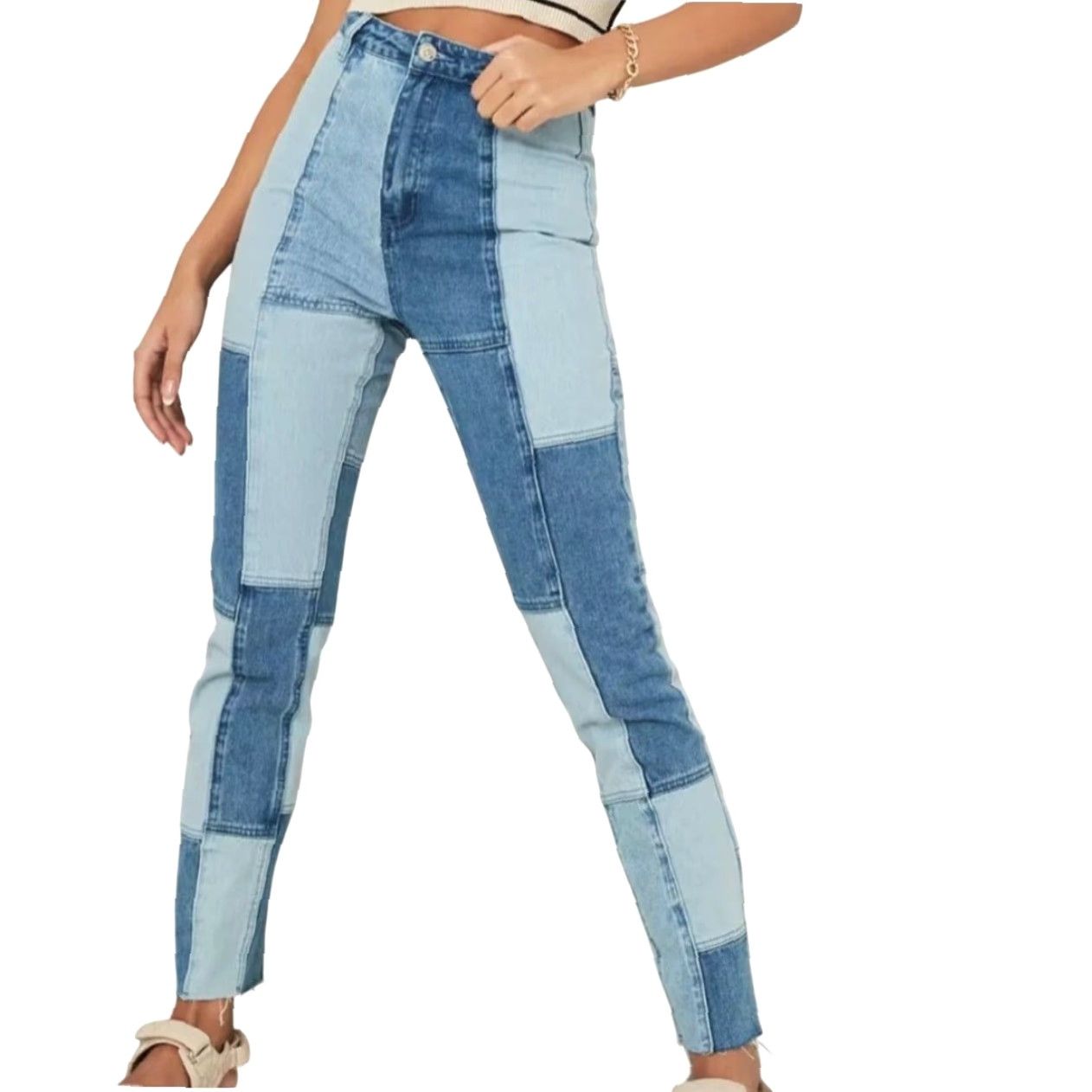 Missguided Missguided Blue Patchwork Denim High Rise Slim Straight Leg Jeans 6 Womens Jeans B blue patchwork denim high rise slim straight leg Size 28" / US 6 / IT 42 - 2 Thumbnail