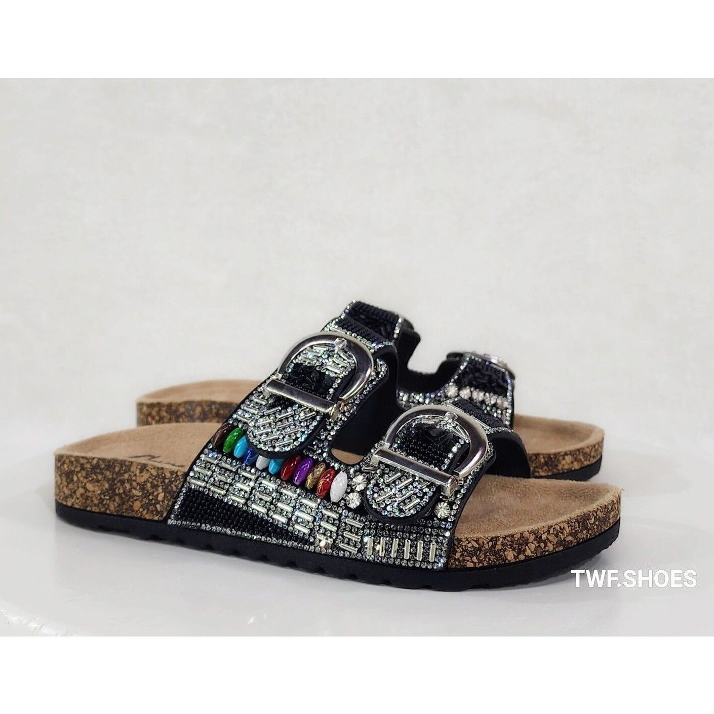 Other Zany Double Buckle Strap Rhinestone Beaded Slip on Mule Sand Size US 7 / IT 37 - 1 Thumbnail