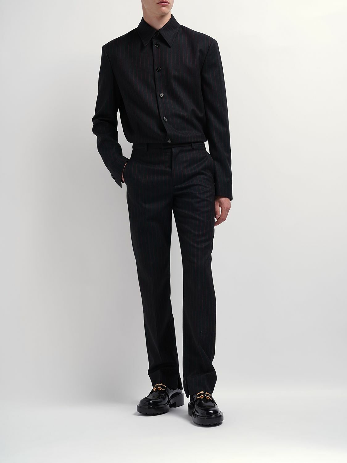 Bottega Veneta Dark Green Wool Pinstripe Slim Trousers Size US 38 / EU 54 - 3 Thumbnail