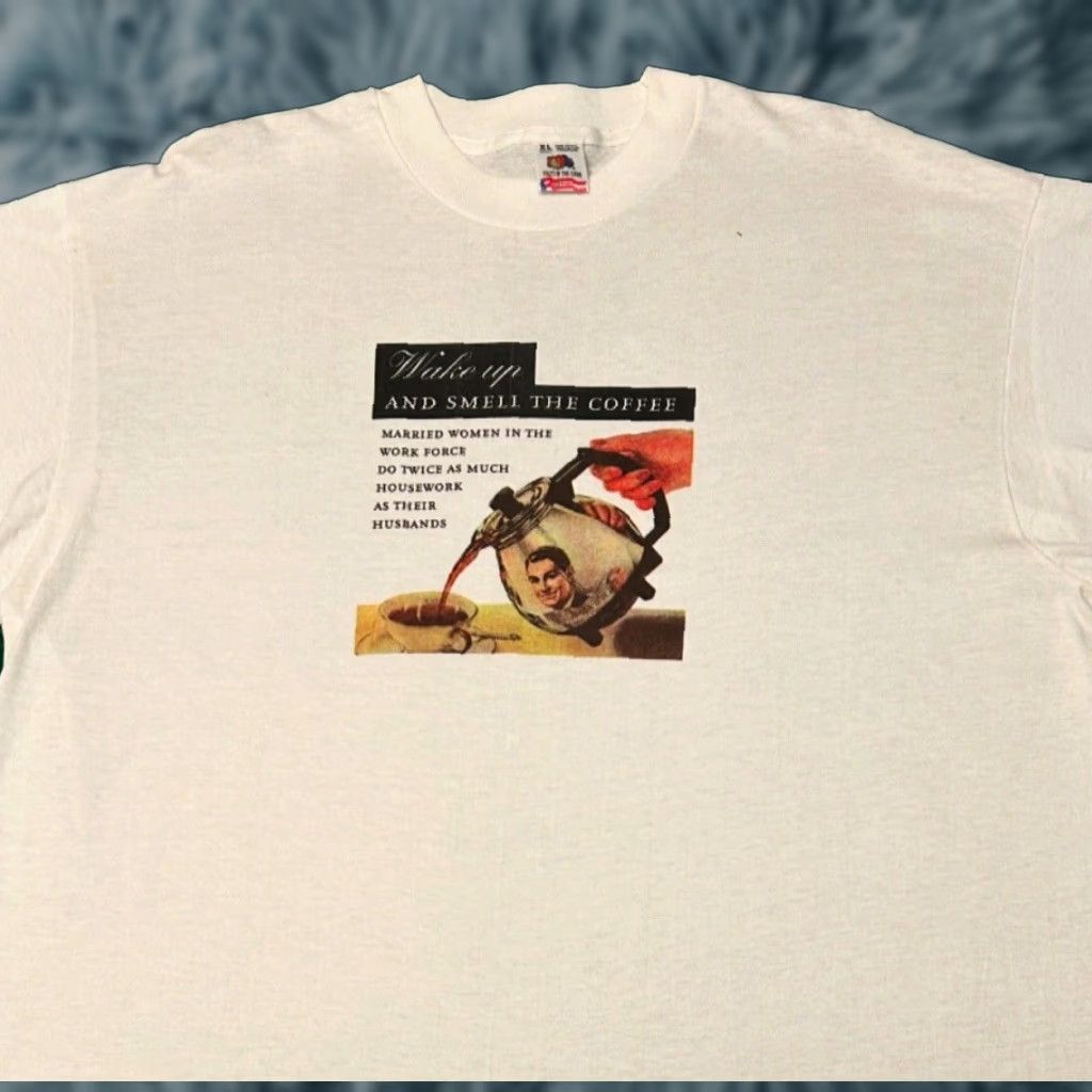 Vintage VINTAGE 90s Wake Up And Smell The Coffee Art Tee Shirt XL White Womens Mens VTG 90s Shirt Art Tee Men XL Size XL / US 12-14 / IT 48-50 - 1 Thumbnail