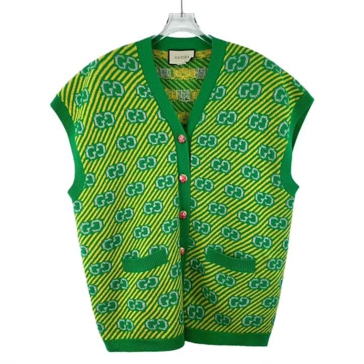 Gucci Gucci Green Logo Sleeveless Knit Cardigan Size XS / US 0-2 / IT 36-38 - 1 Thumbnail