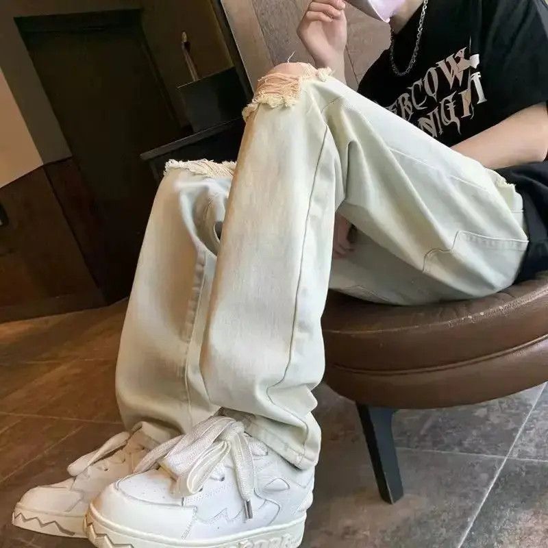 Japanese Brand Loose straight tube mud dyed ripped jeans Size US 32 / EU 48 - 2 Thumbnail