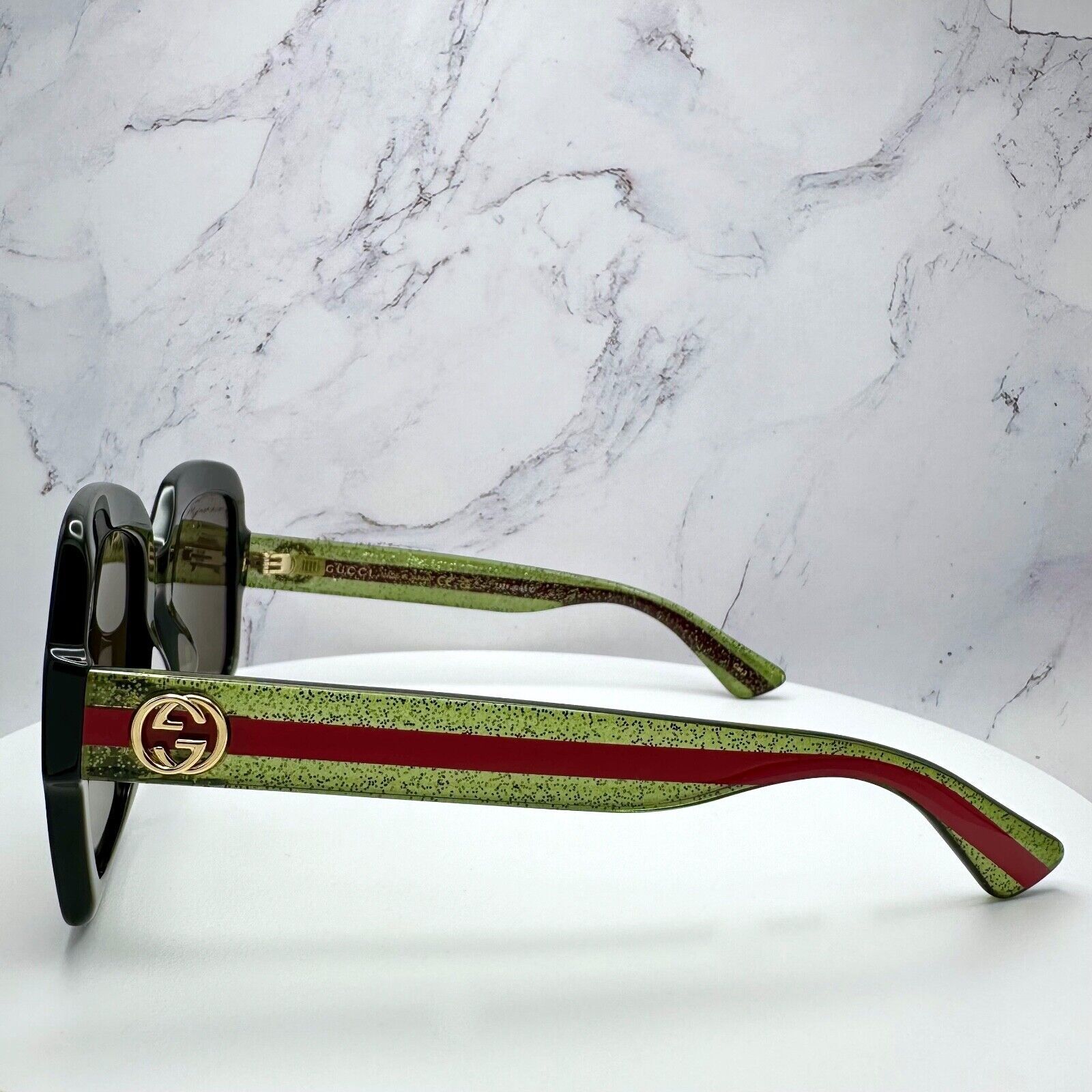 Gucci New Gucci Sunglasses Black Square Red Green Web Arms Gold Size ONE SIZE - 16 Thumbnail