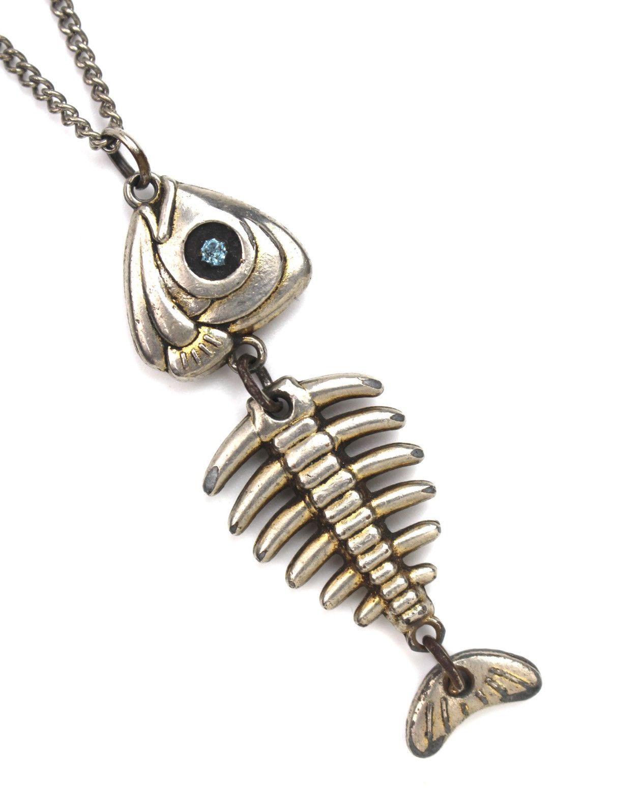 Vintage 2000S JAPANESE MADE SILVER-TONE BLUE EYE FISH BONES NECKLACE Size ONE SIZE - 3 Thumbnail