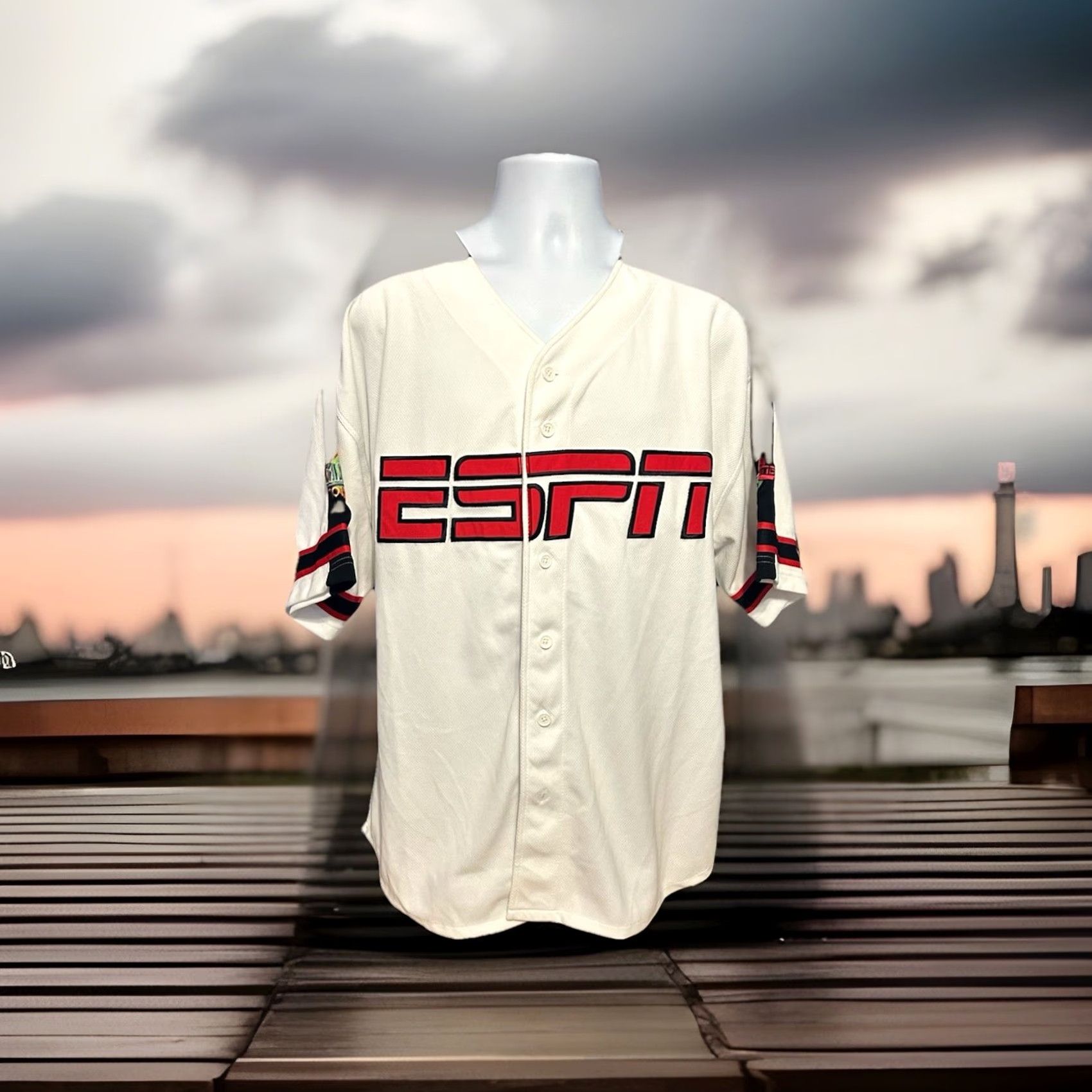 Vintage ESPN Jersey Baseball Short Sleeve Men Large White Stitch ESPN Zone #79 Size US L / EU 52-54 / 3 - 3 Thumbnail