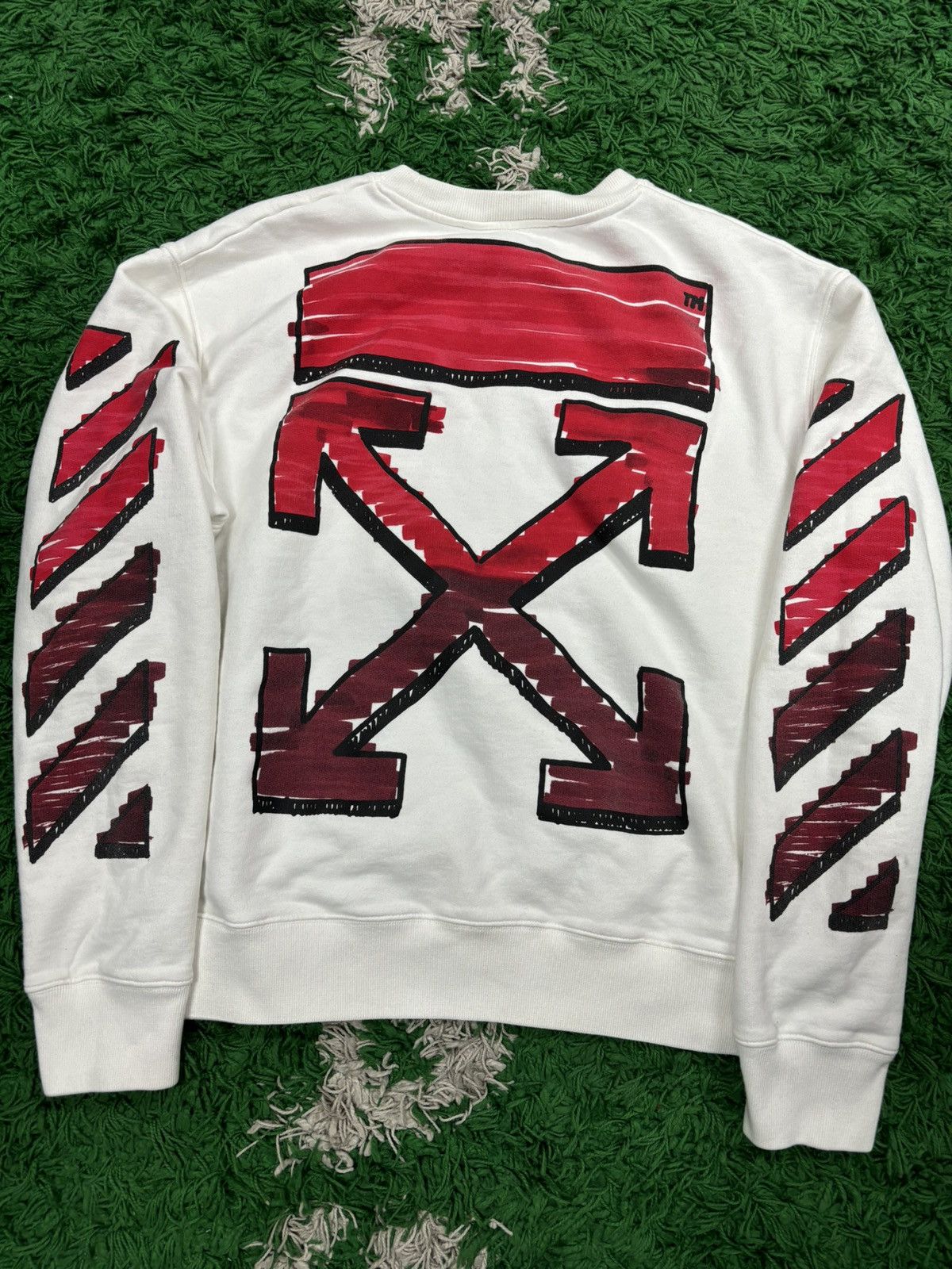 Image of Off White Crewneck White Red X-Large, Men's (Size XL)