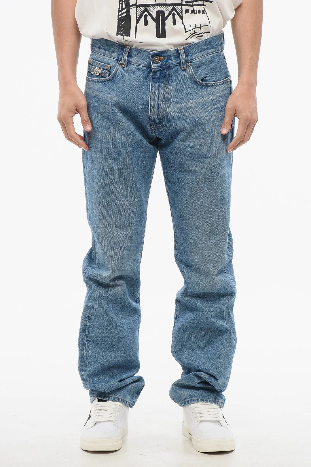 Versace og1mm0426 Slim-Fit Cotton Jeans in Light Blue Size US 31 - 1 Thumbnail