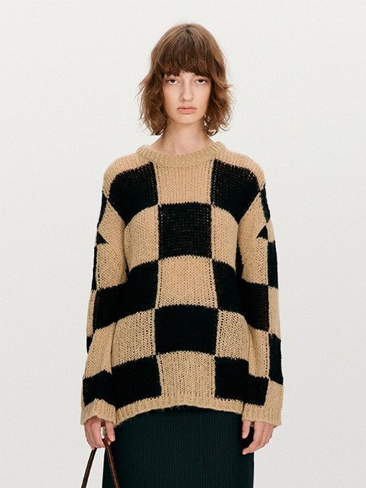 OPEN YY Open YY Beige Check Sweater Size S / US 4 / IT 40 - 1 Thumbnail