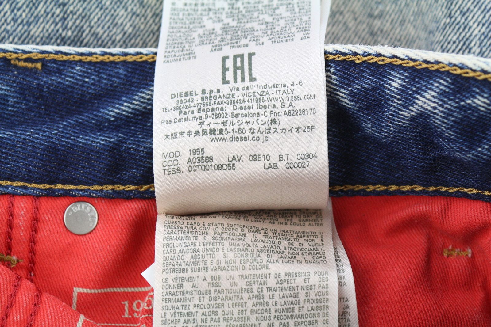 Diesel 1955 09E10 W31/L32 Blue Regular Straight Distress 85392 Size US 31 - 11 Thumbnail