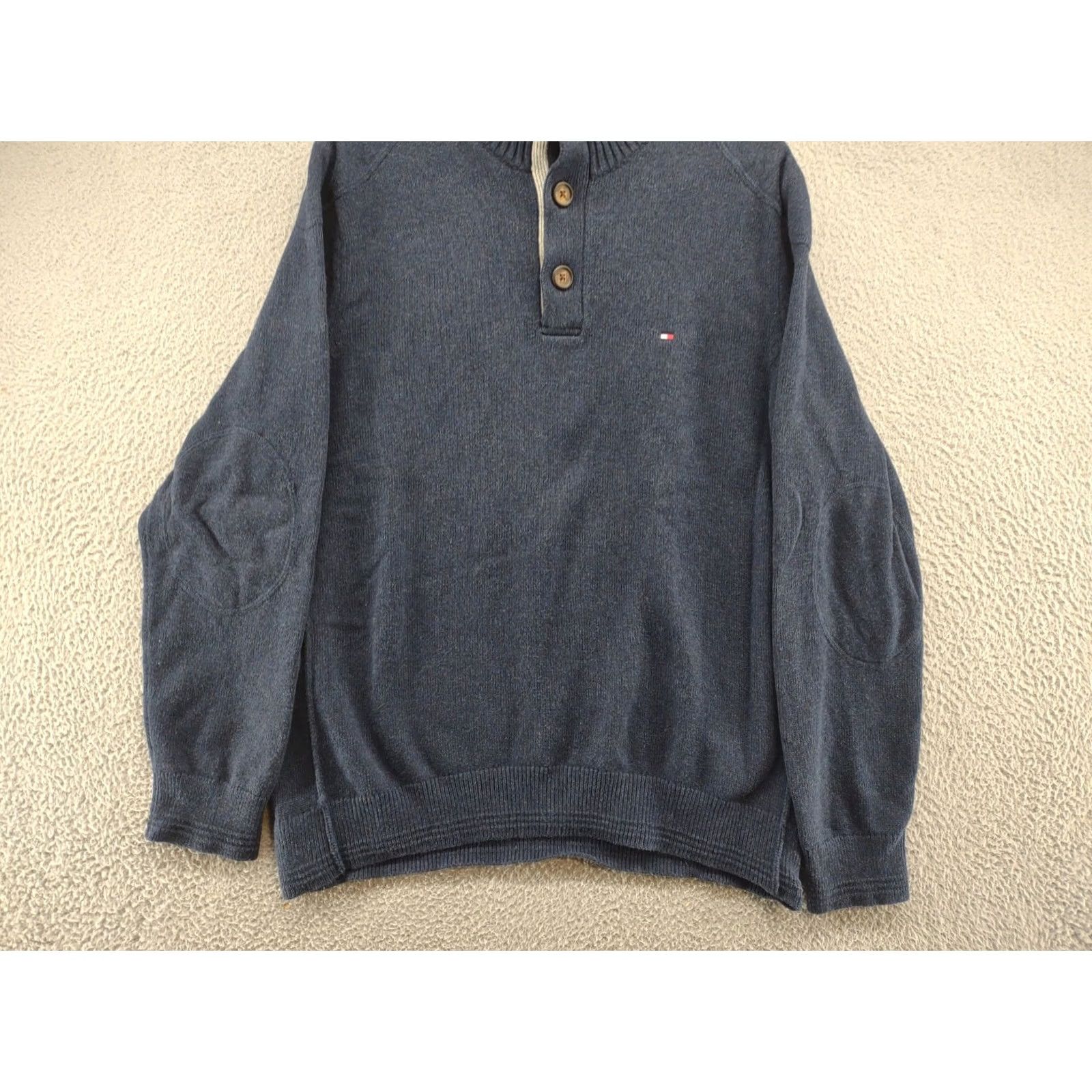 Tommy Hilfiger Tommy Hilfiger Men's Blue Knit Pullover 1/4 Button Elbow Patch Sweater SZ L Golf Buzzers? Size US L / EU 52-54 / 3 - 3 Thumbnail