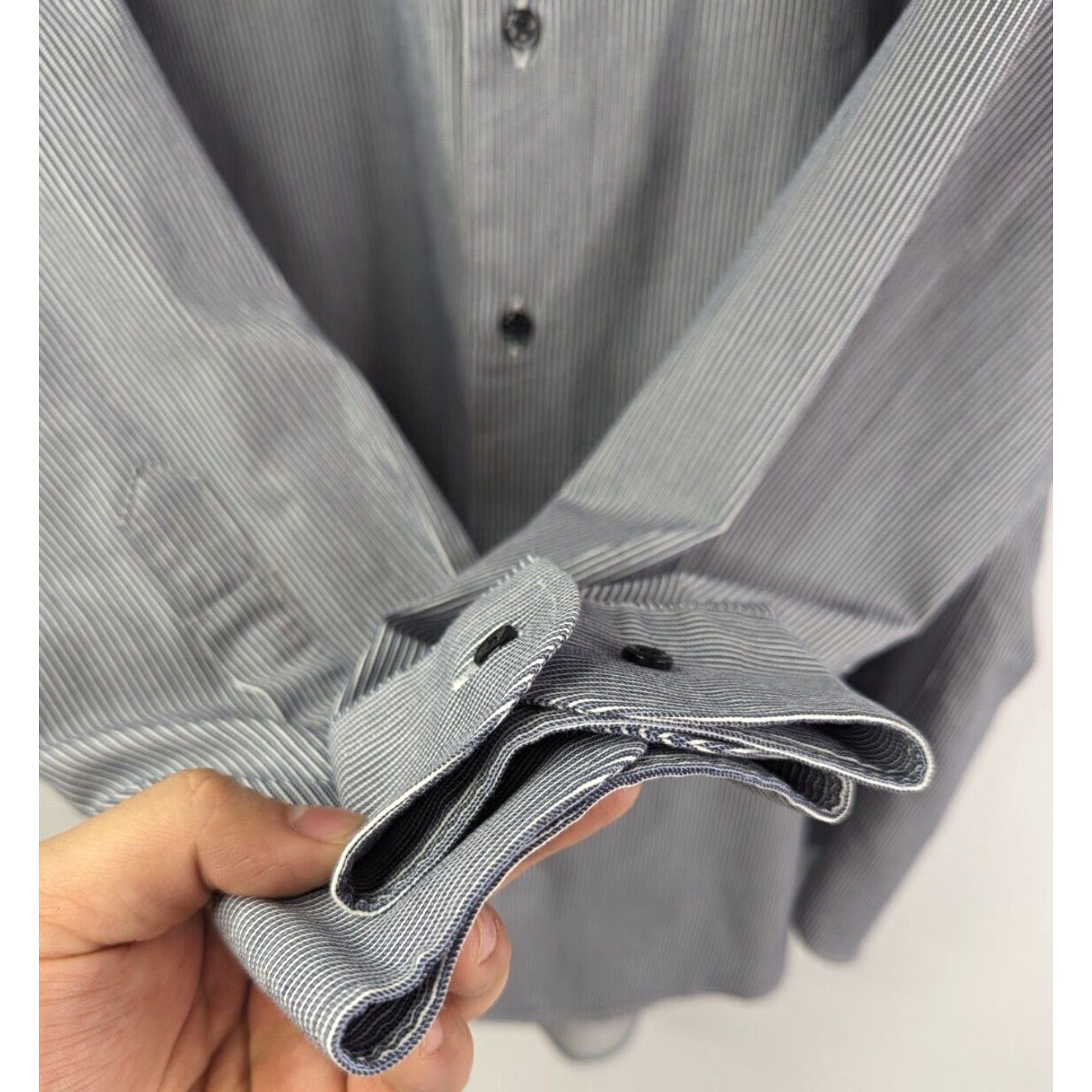 Nordstrom Nordstrom Dress Shirt Men 17 32/33 Grey Stripe Button-Down Collared 30 in 50 in Chest Regular Knit Cotton Casual Formal Shirt Size 46R - 2 Thumbnail
