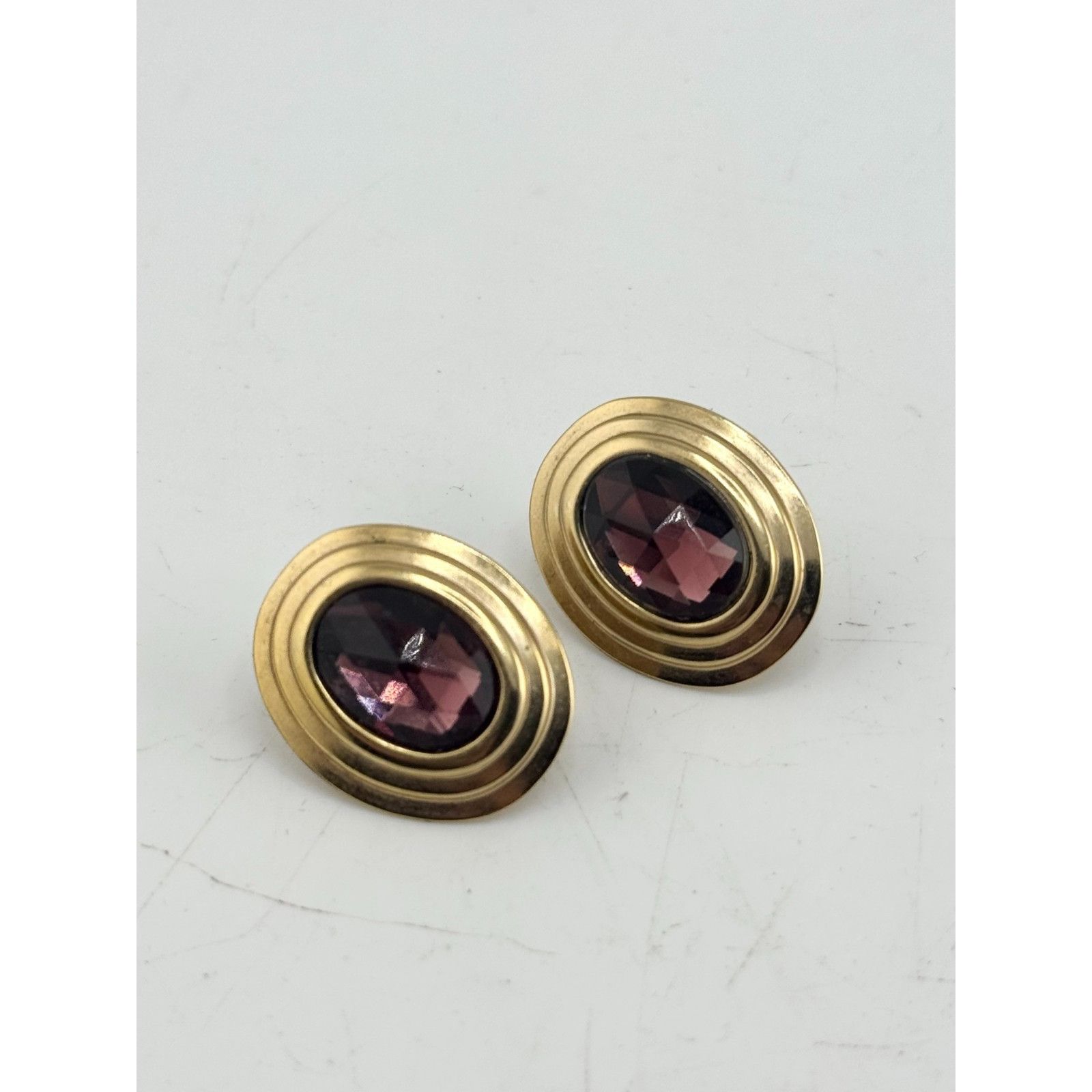 Vintage Vintage gold purple faceted glass rhinestone earrings Size ONE SIZE - 4 Thumbnail