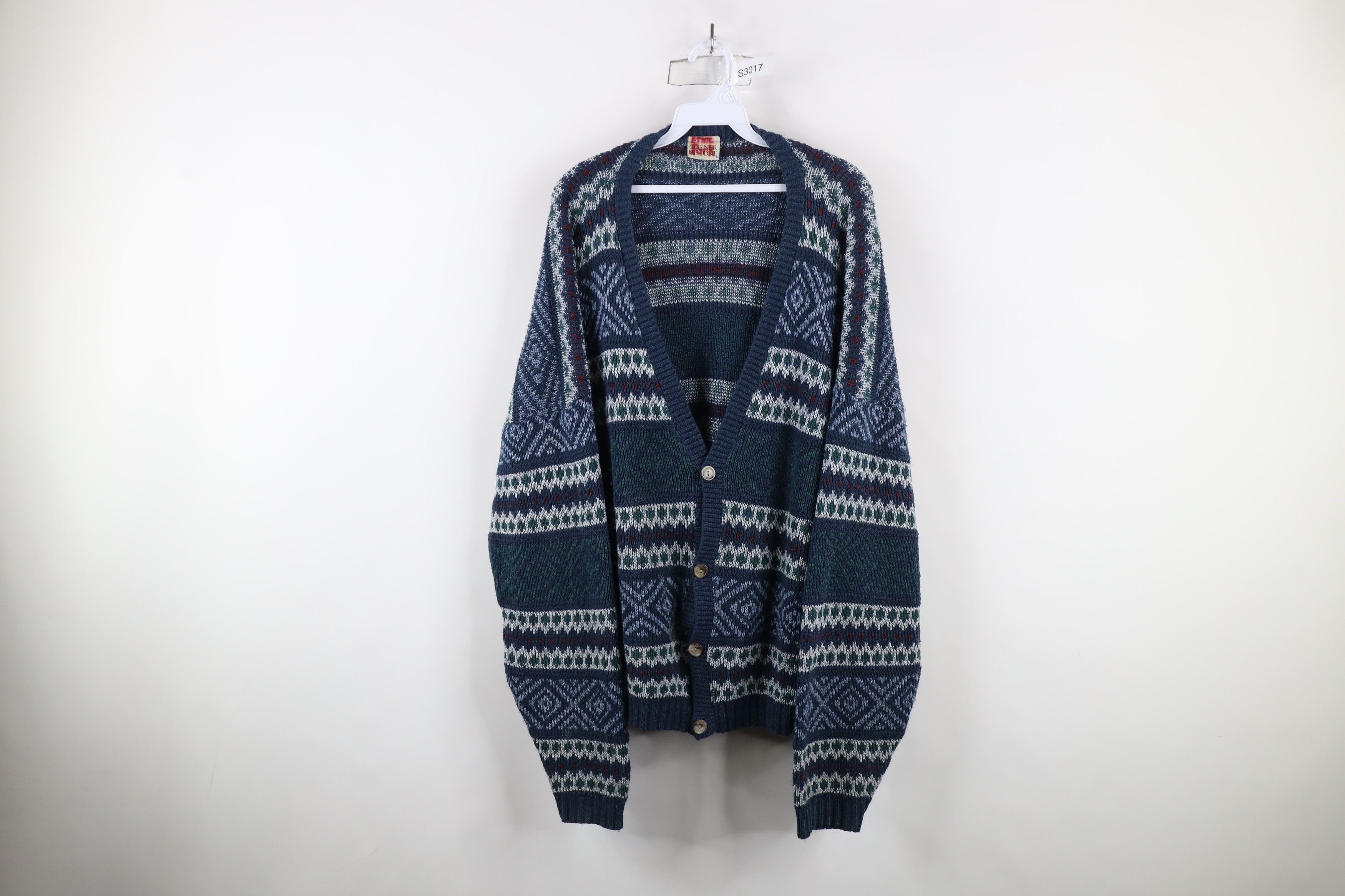 Vintage Vintage 90s Coogi Style Fair Isle Knit Cardigan Sweater USA Size US XL / EU 56 / 4 - 1 Thumbnail