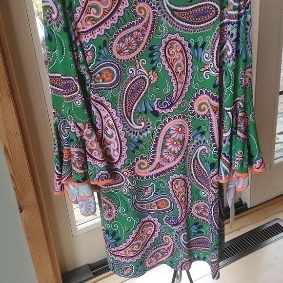 Vintage MSK Made in India Green/Pink Flared Long Sleeves Sz. XL Dres Size XL / US 12-14 / IT 48-50 - 4 Thumbnail