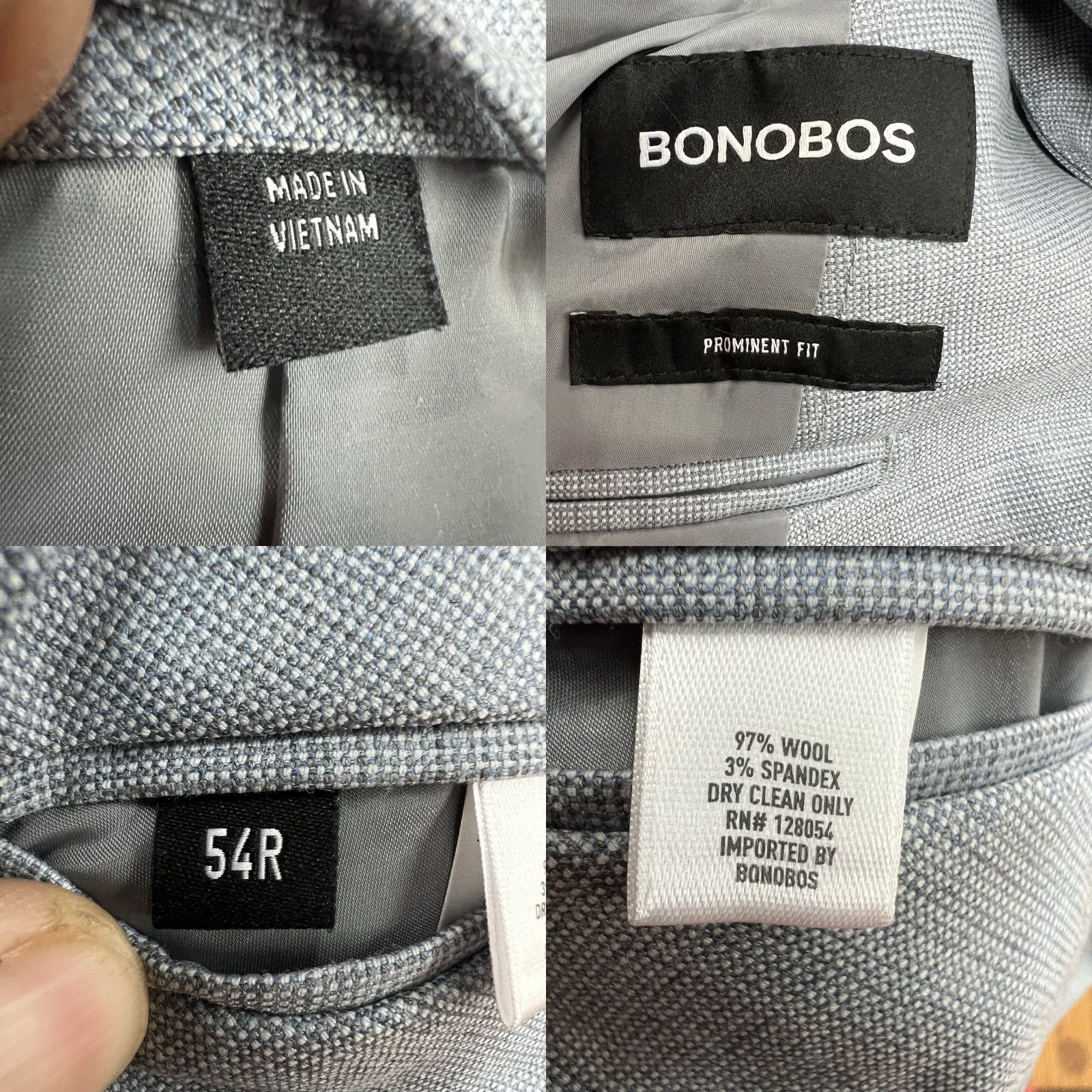 Bonobos VINTAGE Bonobos Men's Blazer Jacket, Wool Blend, Single-Breasted, Notch Lapel, Blue, Size 54 Size 54R - 8 Thumbnail