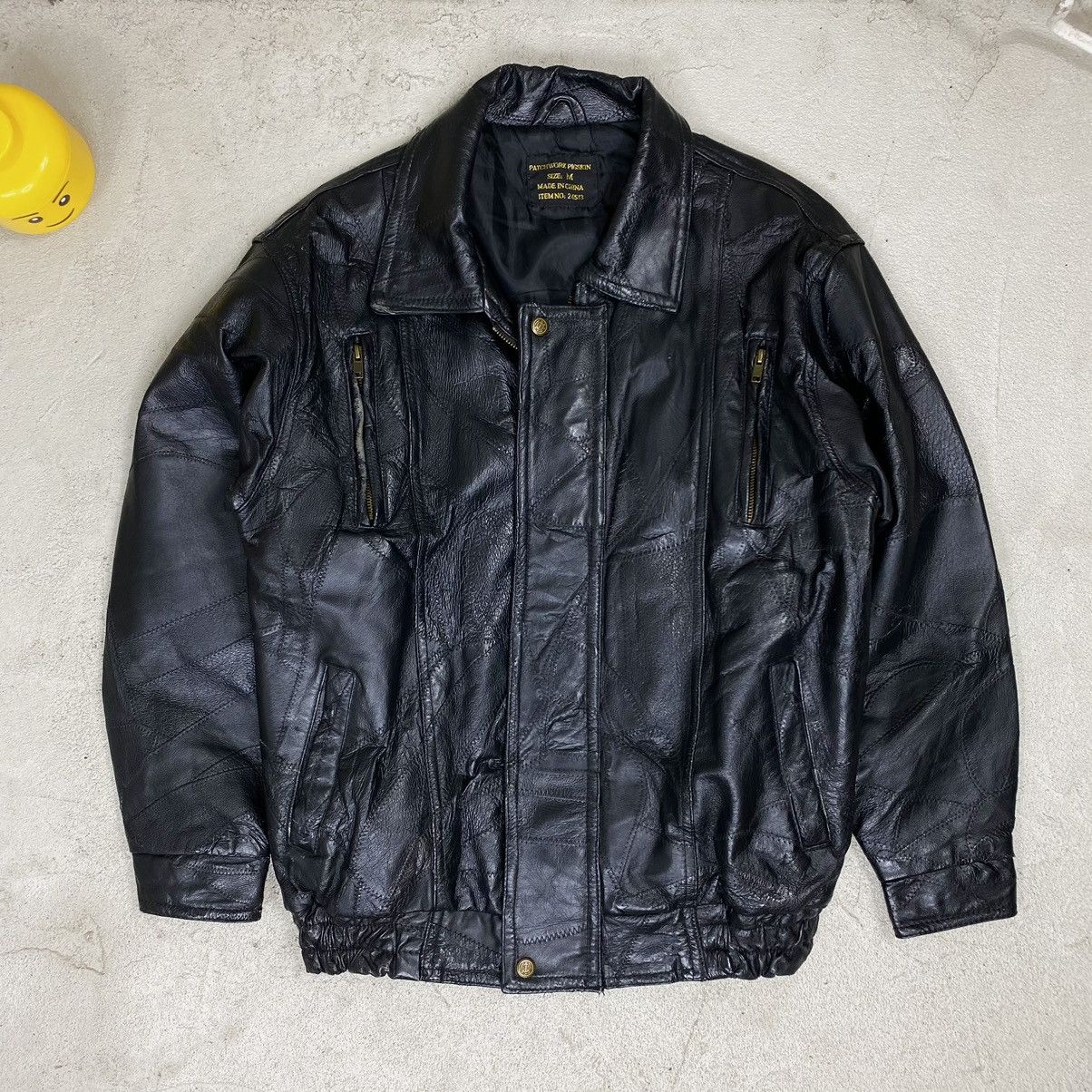 Vintage Leather jacket vintage bomber patchwork boxy oversize Size US L / EU 52-54 / 3 - 3 Thumbnail