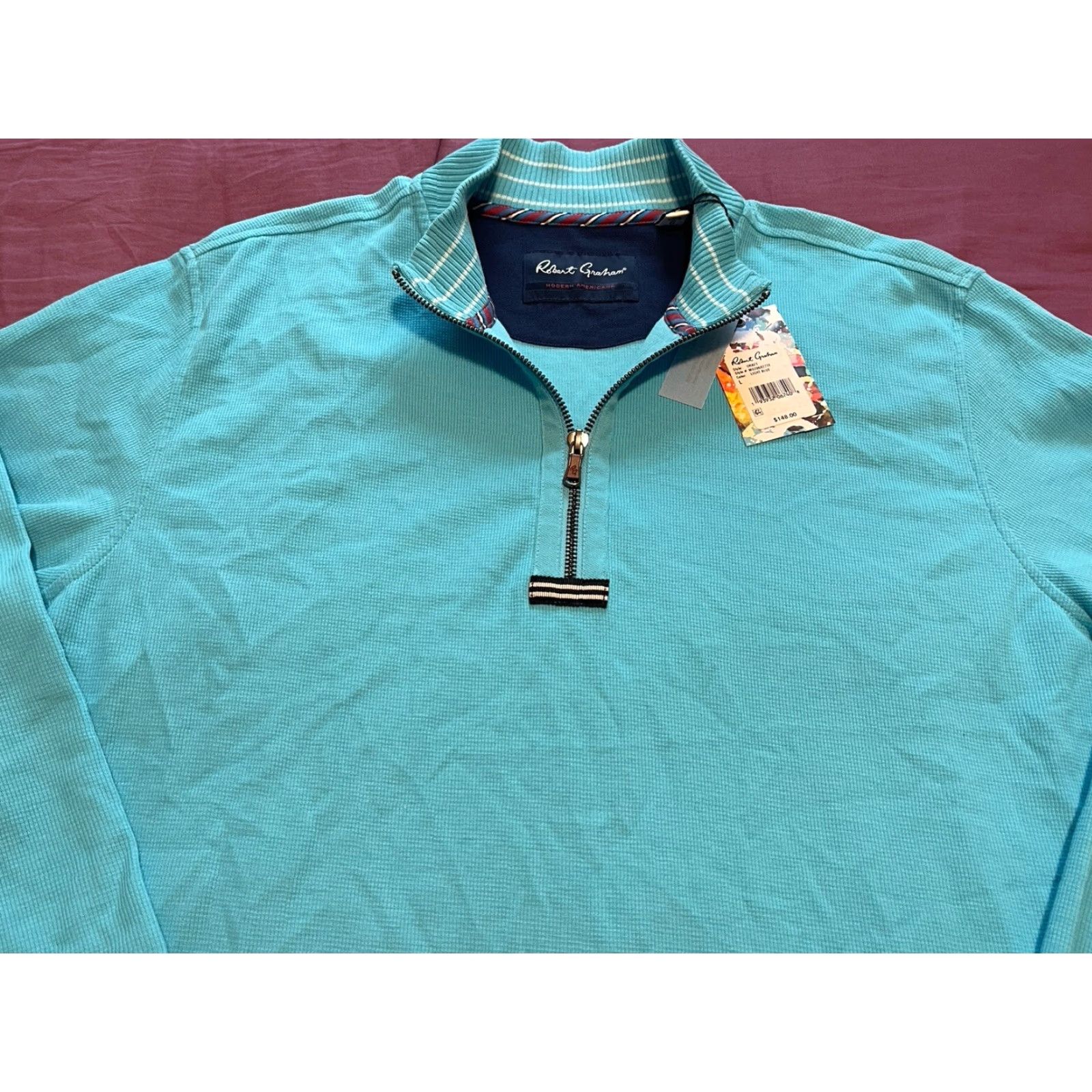 Robert Graham Robert Graham Sweater 1/4 Zip Pullover Men L Light Blue Knit Cotton Shirt? Size US L / EU 52-54 / 3 - 2 Thumbnail