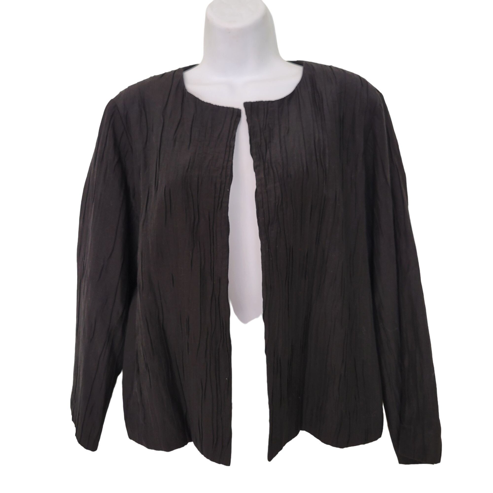 Eileen Fisher Black Crinkled Jacket XS Organic Cotton Silk B