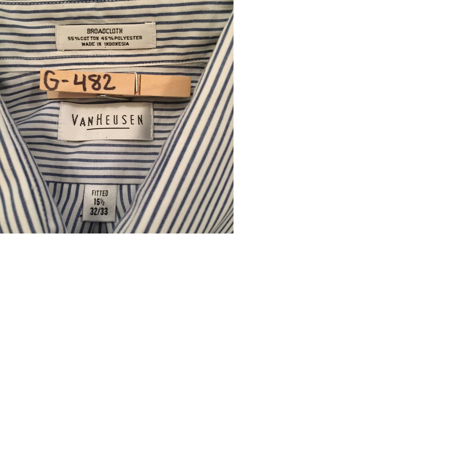 Van Heusen Van Heusen Shirt Mens Button-Up 15.5 Long Sleeve Blue White Striped Cotton Blend Button-Down Collar Size US L / EU 52-54 / 3 - 9 Thumbnail