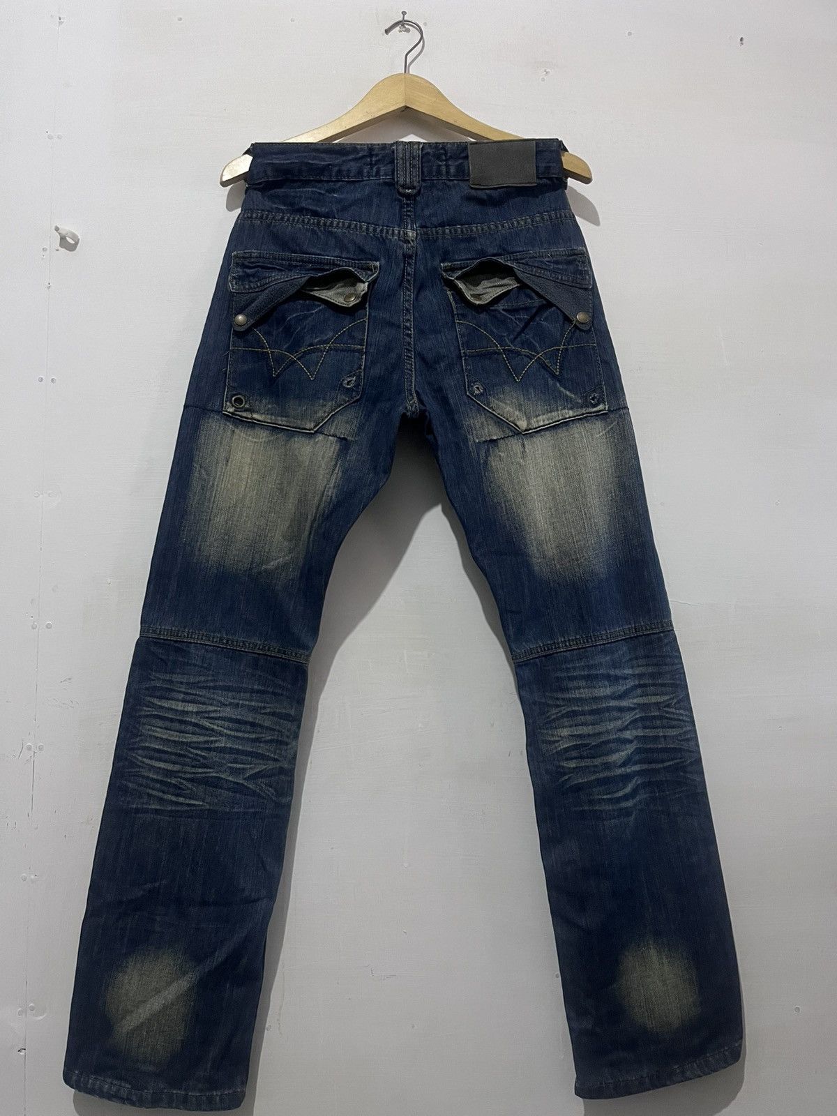 Isamu Katayama Backlash Vintage Y2K Biker Jeans", "Distressed Faded Denim" Size US 32 / EU 48 - 9 Thumbnail