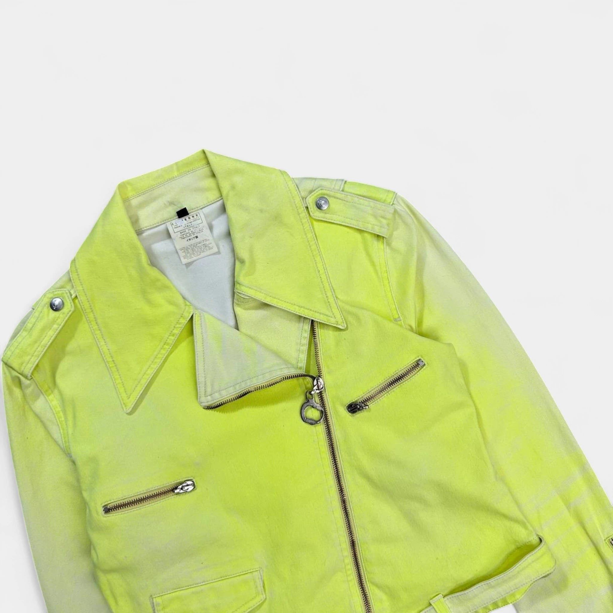Just Cavalli Just Cavalli 2000's Neon Yellow Denim Biker Jacket Size M / US 6-8 / IT 42-44 - 2 Thumbnail