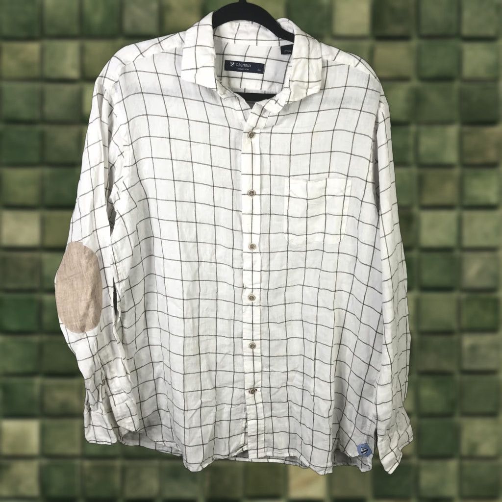 Cremieux Cremieux Collection Shirt Mens Large White Linen Windowpane Elbow Patch Casual Size US L / EU 52-54 / 3 - 1 Thumbnail